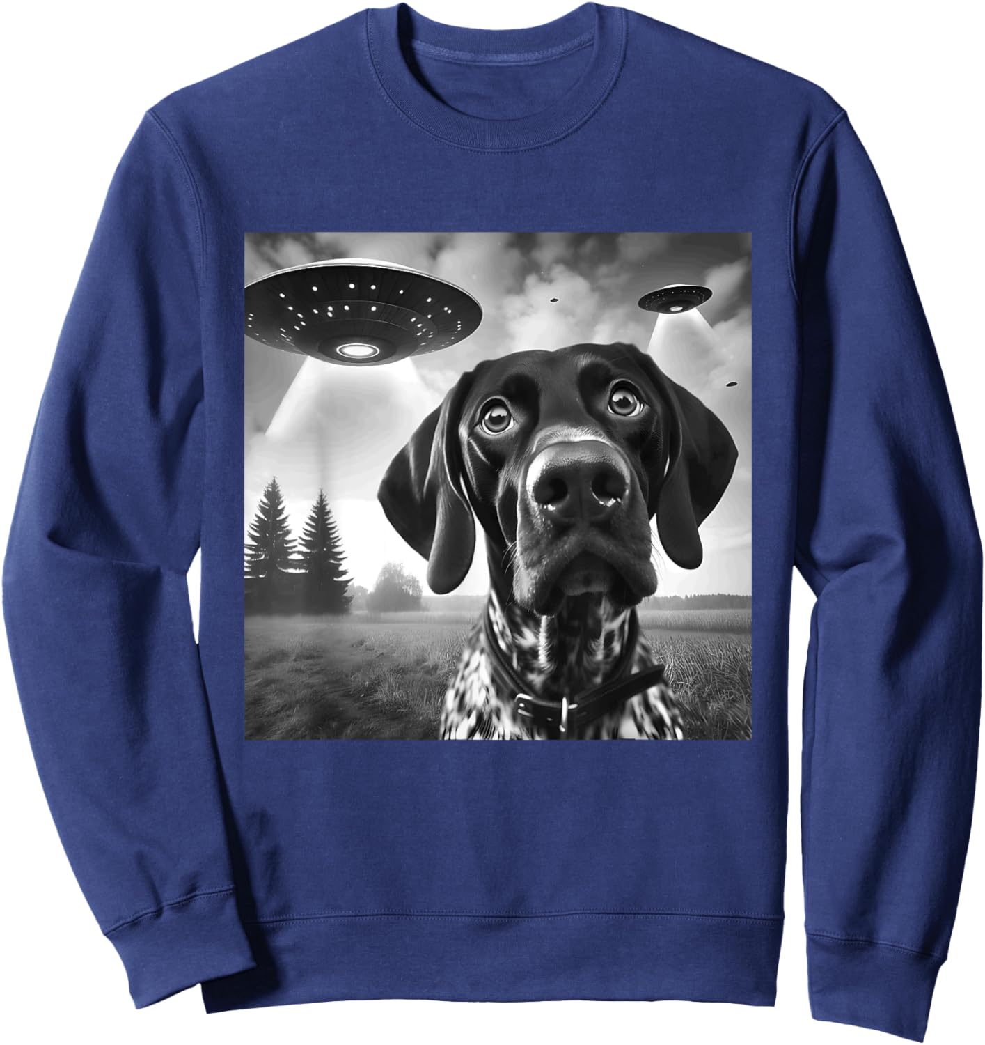 German Shorthaired Pointer Funny Selfie UFO Weird Aliens Sweatshirt - Sweatshirt | Navy