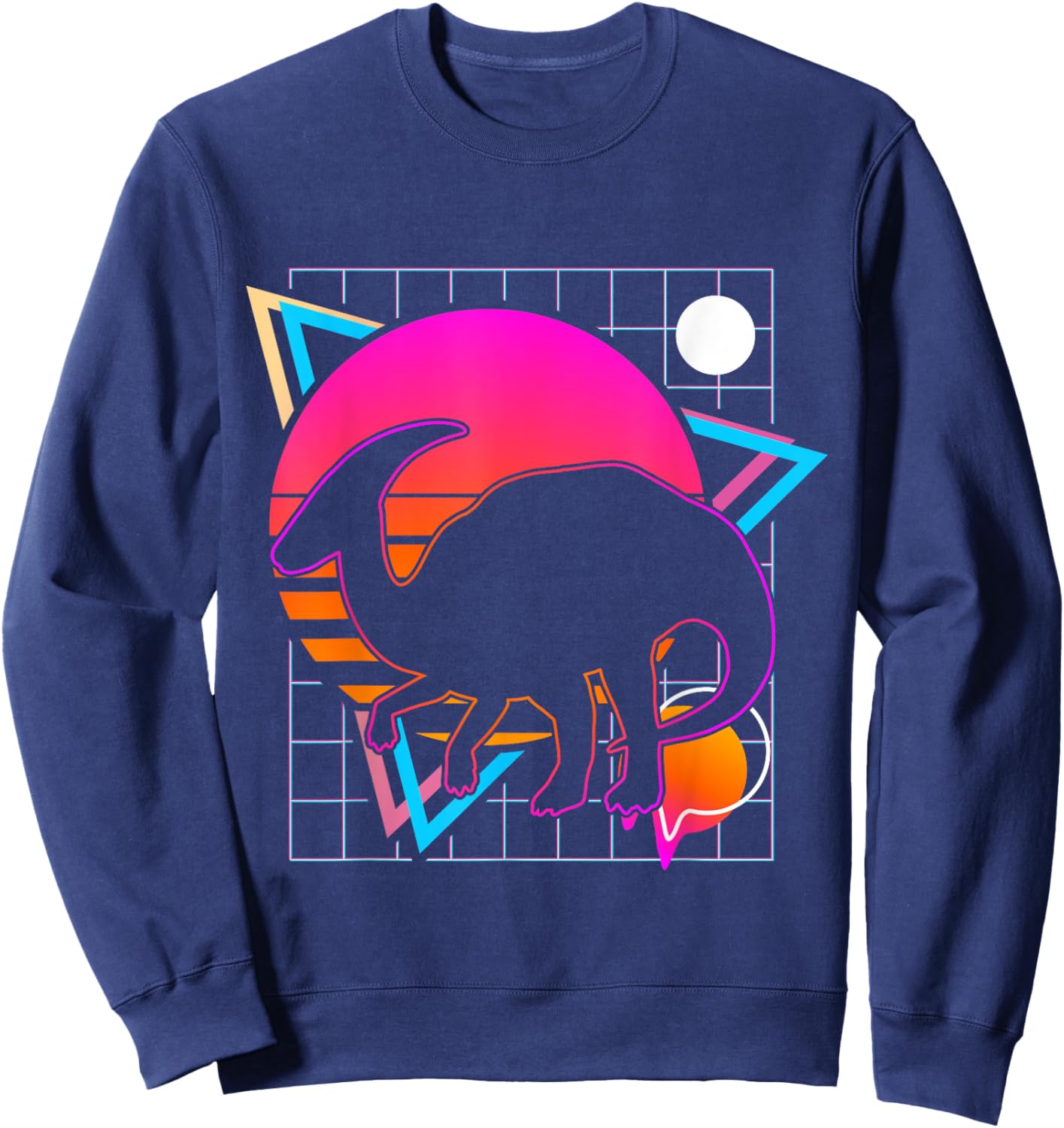 Parasaurolophus Retro 80s Style Vintage Dinosaur Sweatshirt - Sweatshirt | Navy