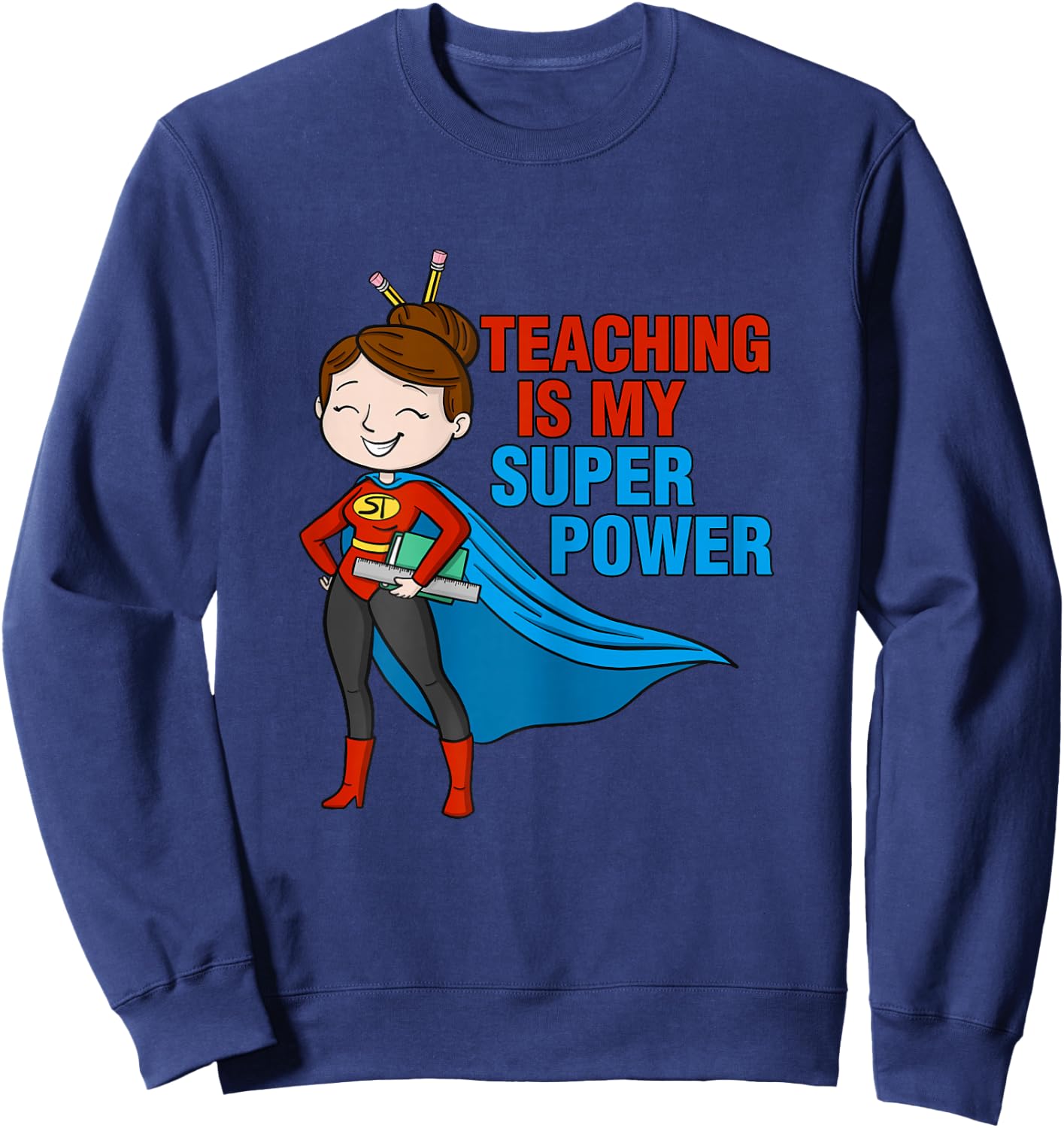 Kindergarten Teacher Teaching is my superpower school retro Sweatshirt - Sweatshirt | Navy