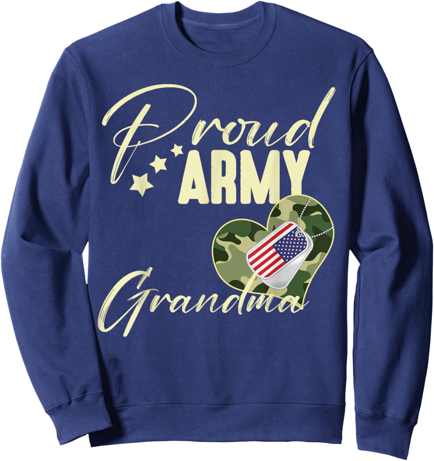 Proud Army Grandma Camouflage Dog Tag USA American Flag Sweatshirt - Sweatshirt | Navy