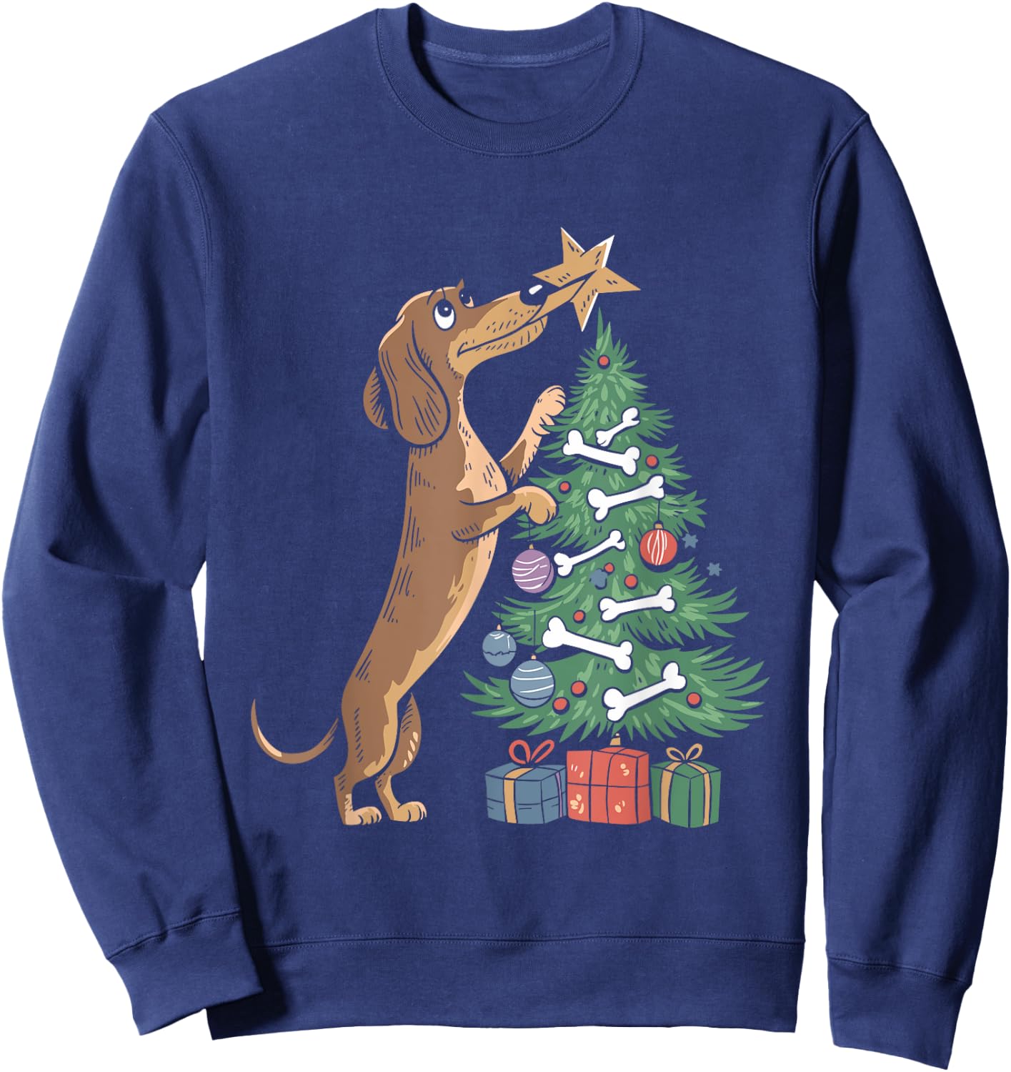 Dachshund Dog Christmas Tree Puppy Lover X-mas Holiday Sweatshirt - Sweatshirt | Navy