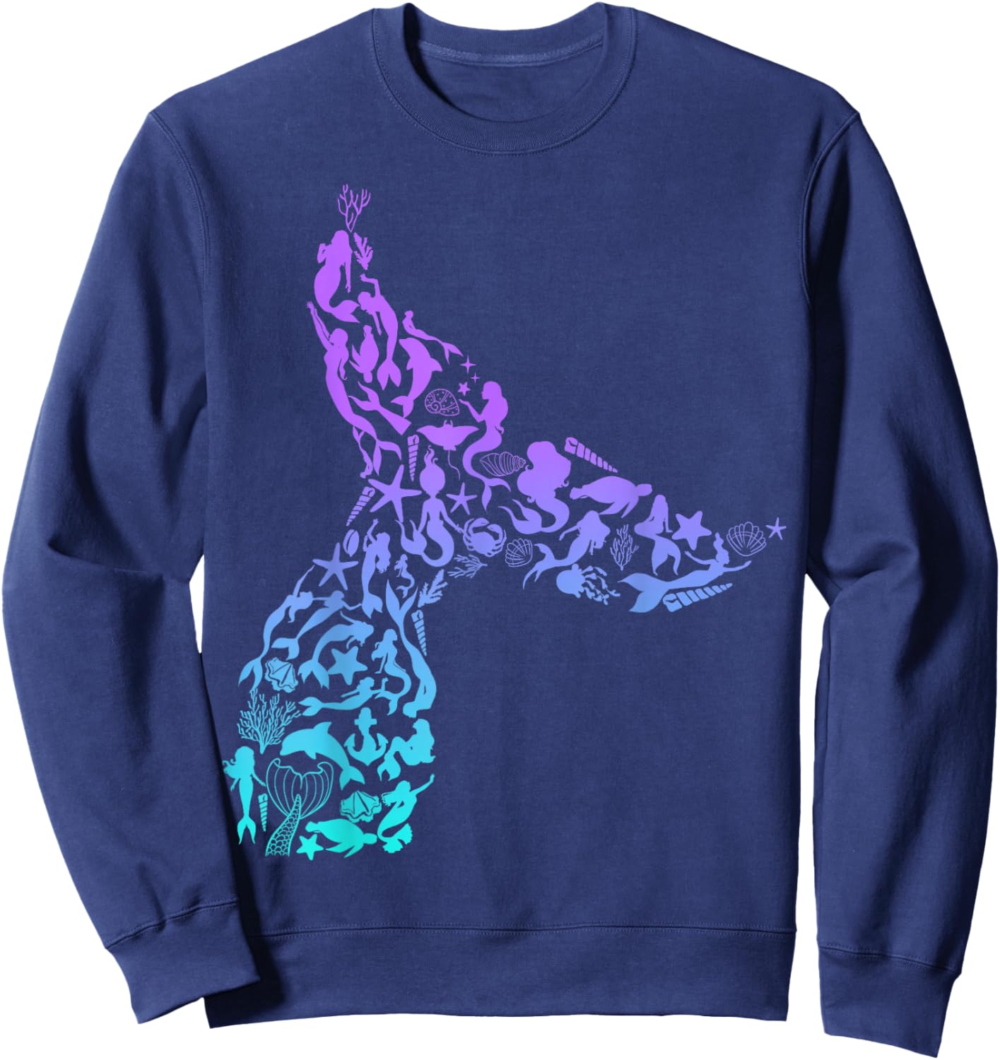 Girls Whale Mermaid Tail Fantasy Design Sea Ocean Themed Sweatshirt - Sweatshirt | Navy