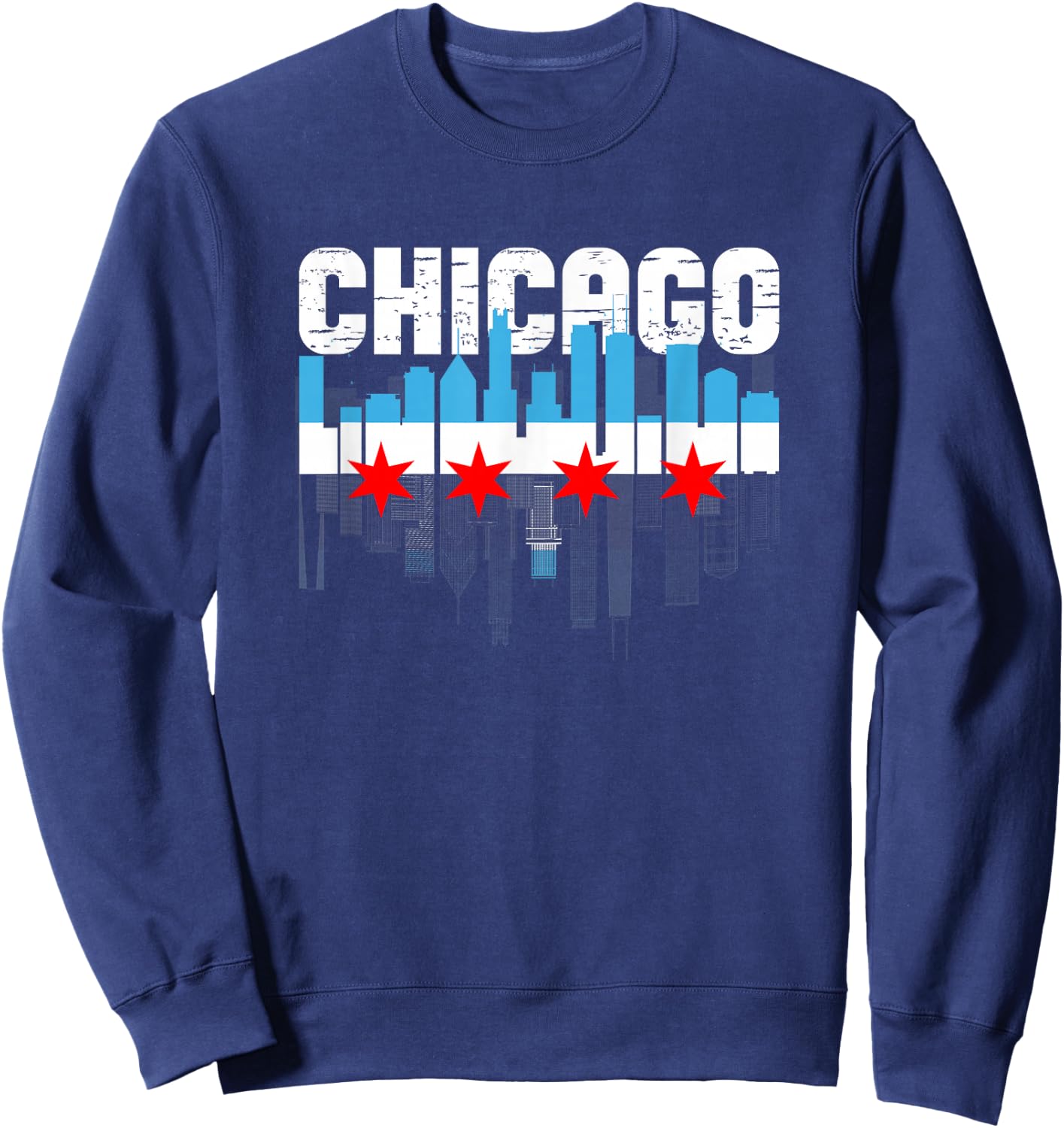 Vintage Chicago Illinois Flag Skyline Chicago Flag Lover Sweatshirt - Sweatshirt | Navy