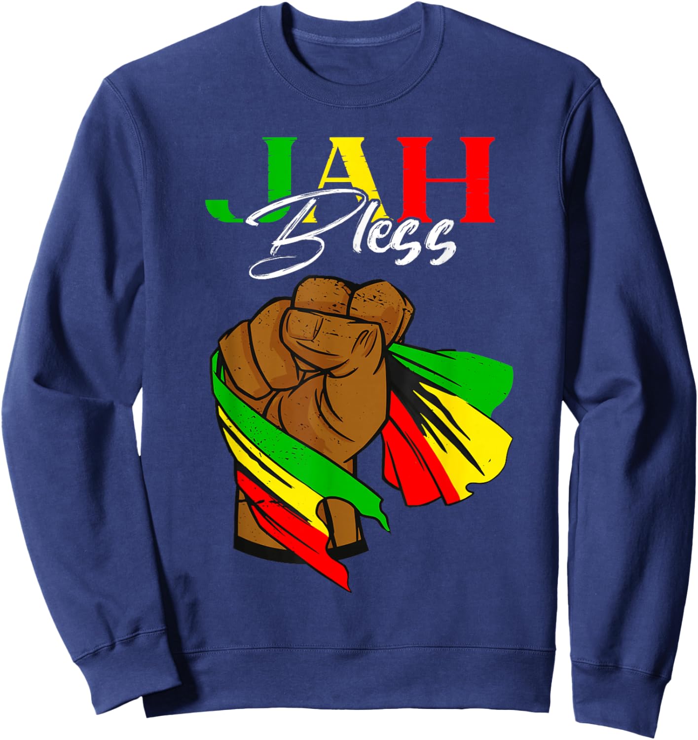 Reggae Flag Handfist Reggae Lover Jah Bless Rasta Reggae Sweatshirt - Sweatshirt | Navy