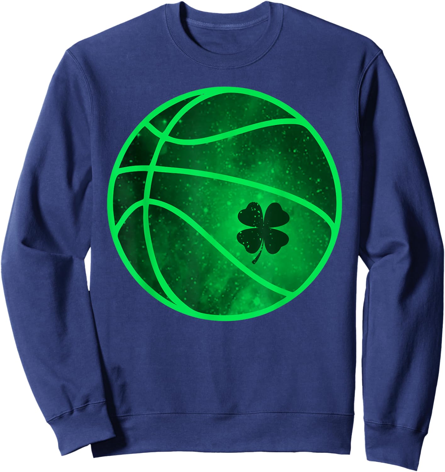 Basketball Lucky Shamrock Clover St. Patrick's Day Funny Sweatshirt - Sweatshirt | Navy