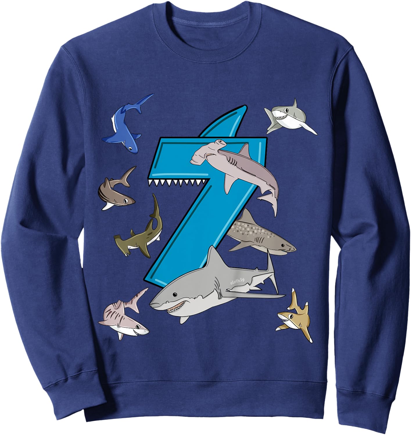 Kids 7th Birthday boys shark white shark Sweatshirt - Sweatshirt | Navy