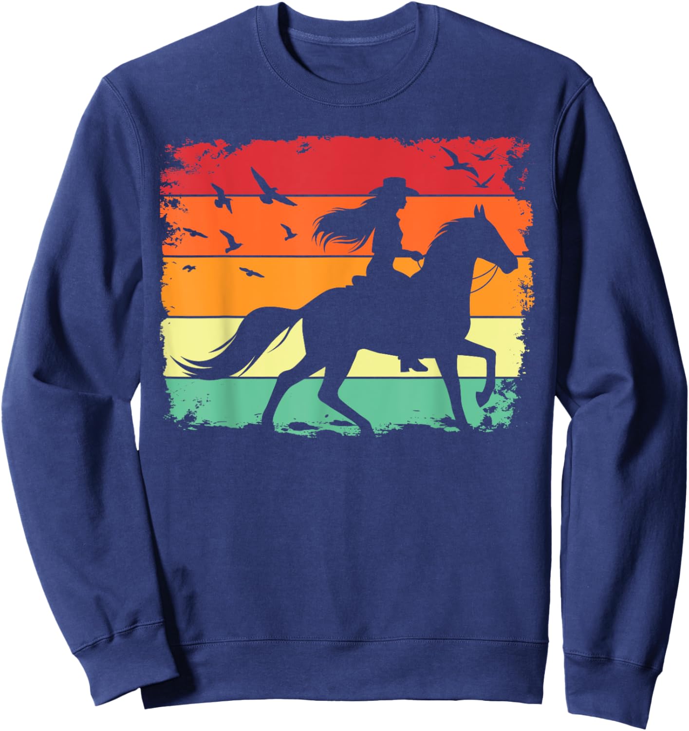 Western Cowgirl Halter Horse Retro Sunset Vintage Style Sweatshirt - Sweatshirt | Navy