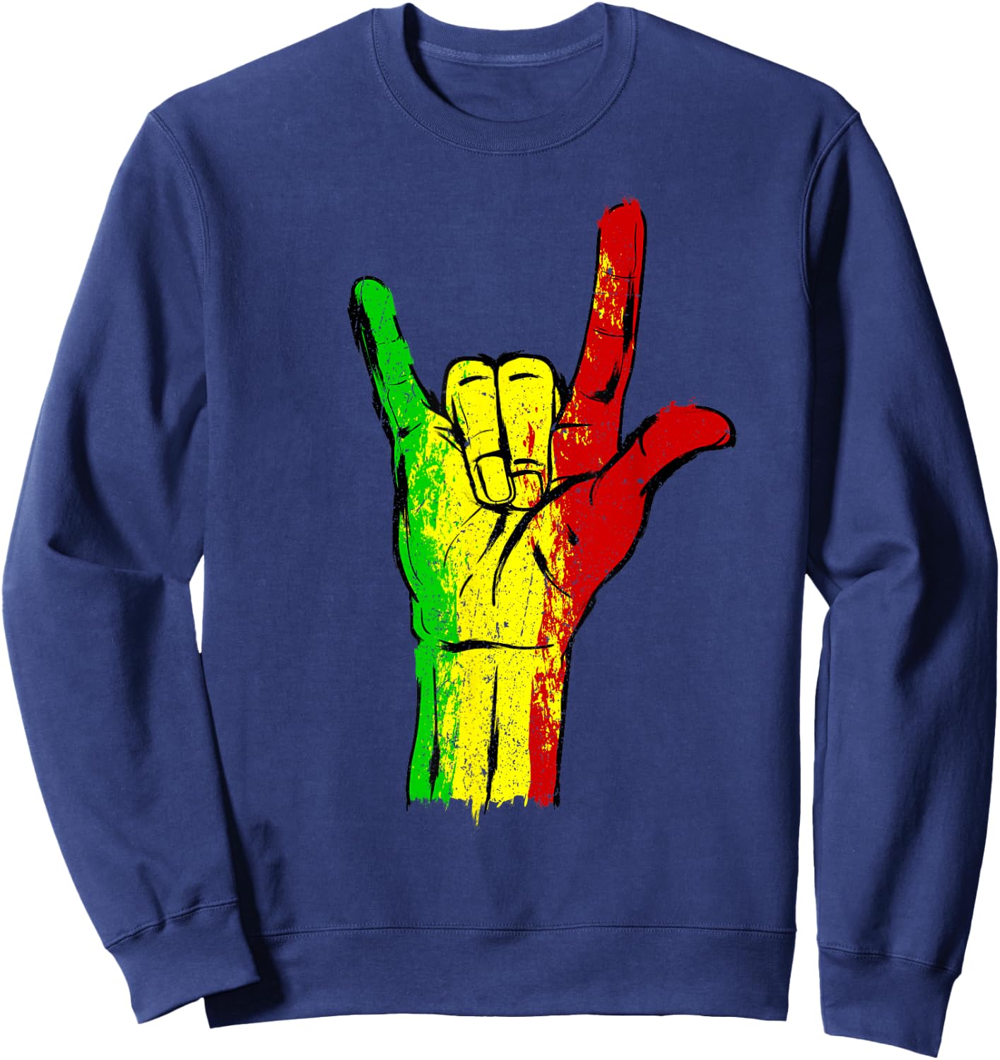 I love you in ASL with Reggae Rastafari Colors Sweatshirt - Sweatshirt | Navy