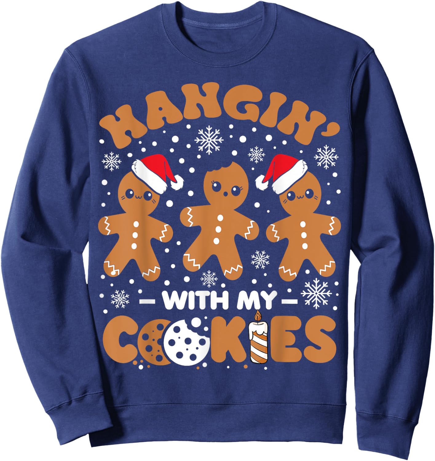 Hangin With My Cookies Gingerbread Women Christmas Teacher Sweatshirt - Sweatshirt | Navy
