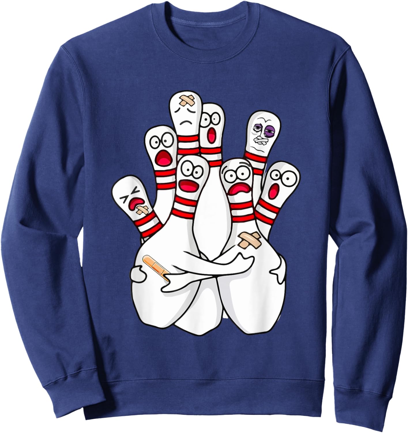 Cartoon Bowling Scared Bowling Pins Funny Sport Bowler Sweatshirt - Sweatshirt | Navy