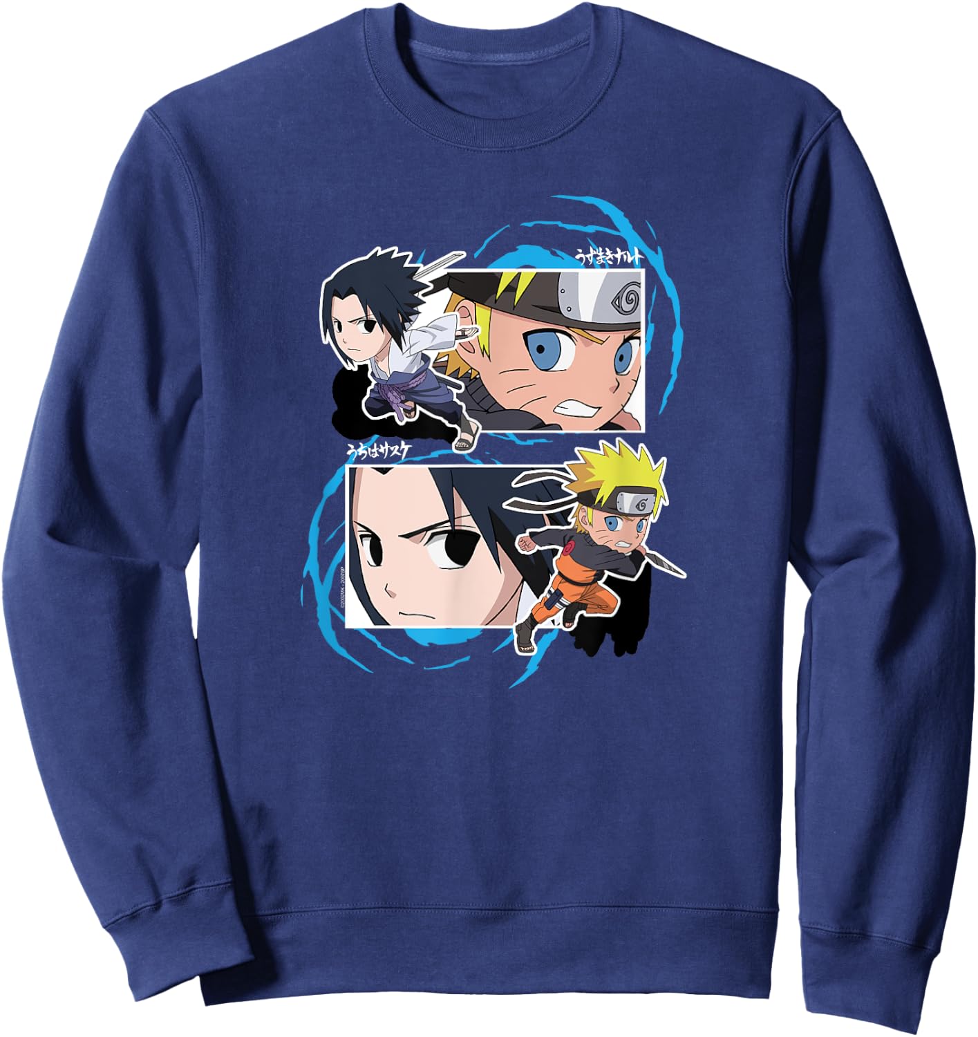 Naruto and Sasuke SD Fight Frames Anime Sweatshirt - Sweatshirt | Navy