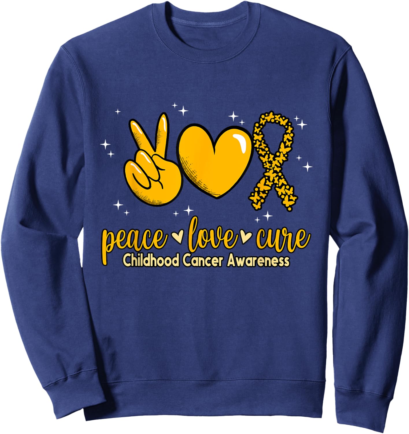 Childhood Cancer Awareness Peace Love Cure Childhood Cancer Sweatshirt - Sweatshirt | Navy