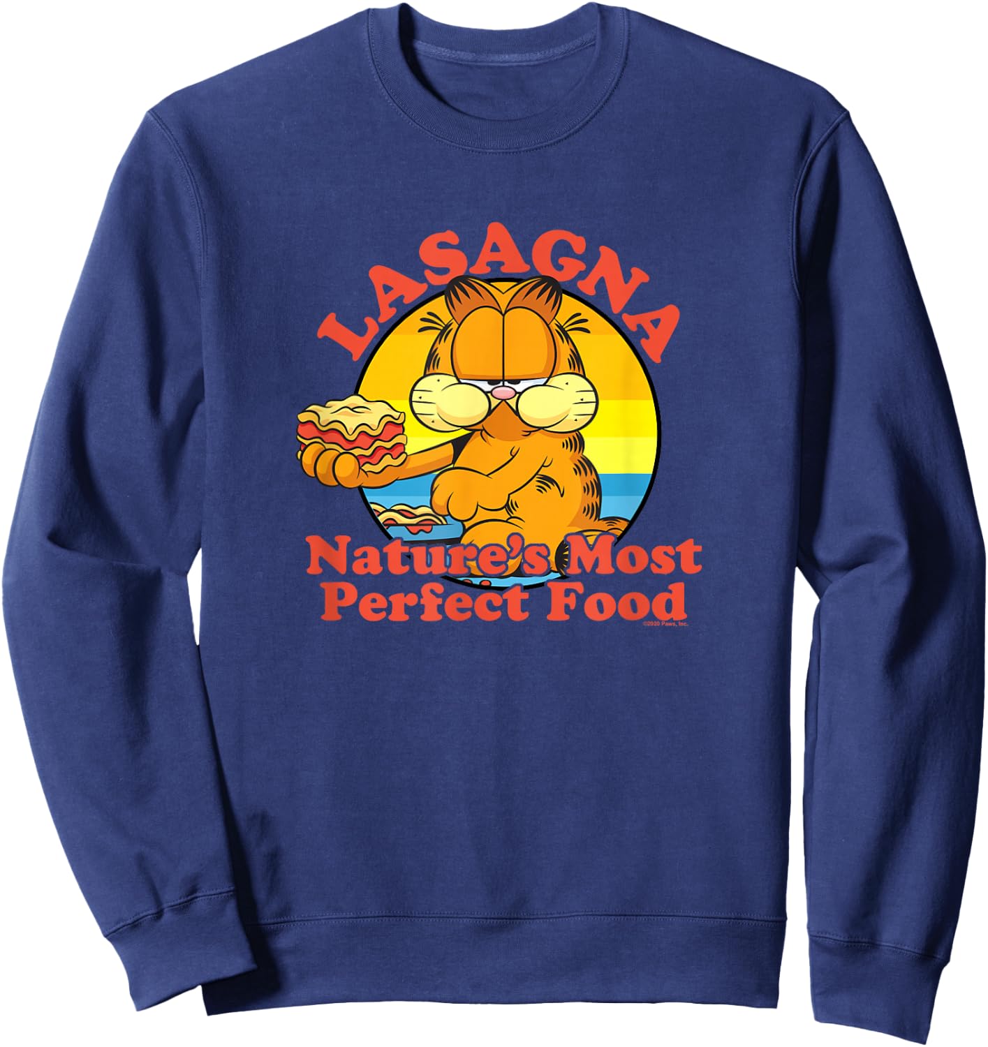 Garfield Lasagna Nature's Most Perfect Food Garfield Circle Sweatshirt - Sweatshirt | Navy