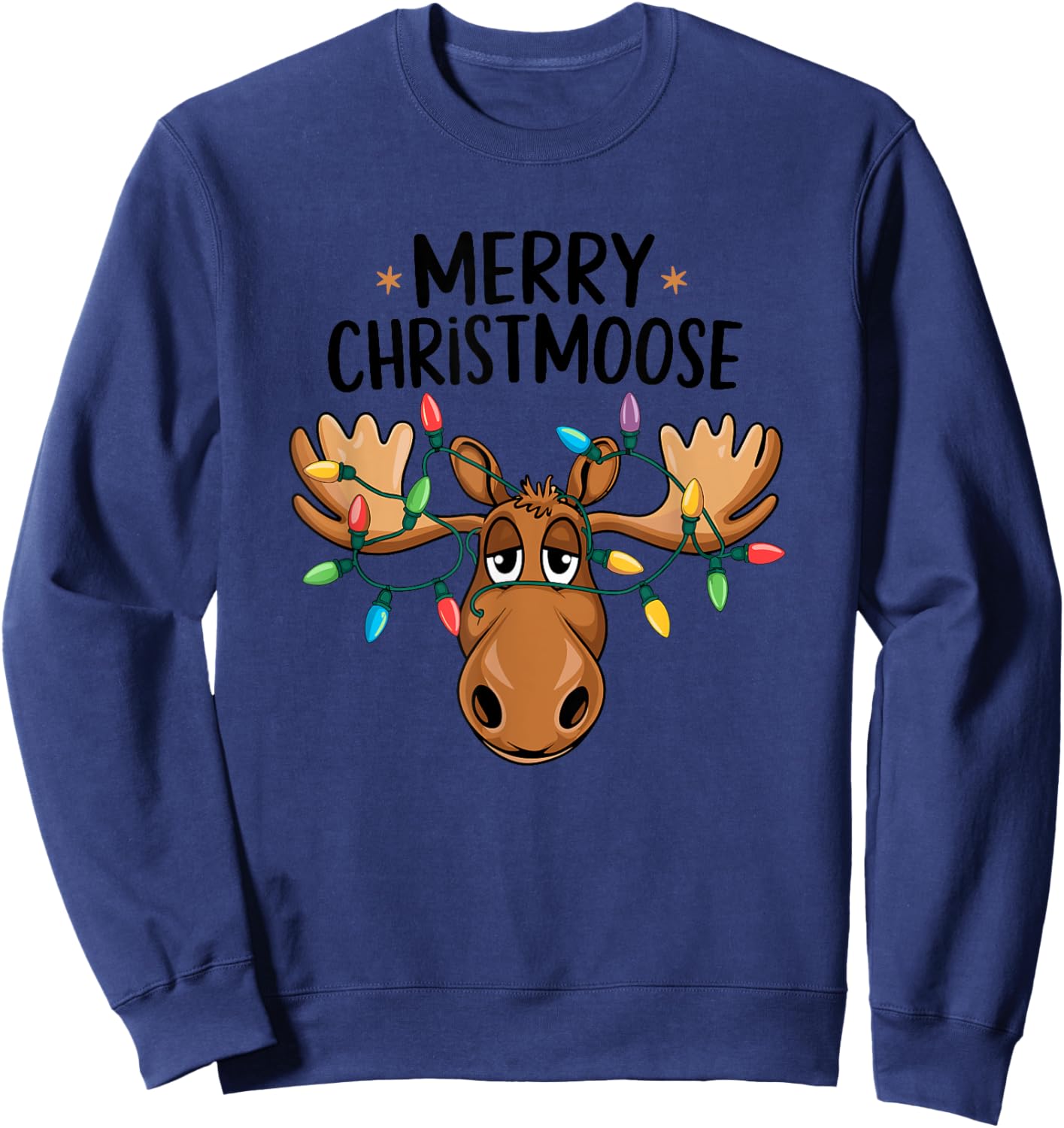 Merry Christmoose Sweet moose with Christmas lights Sweatshirt - Sweatshirt | Navy