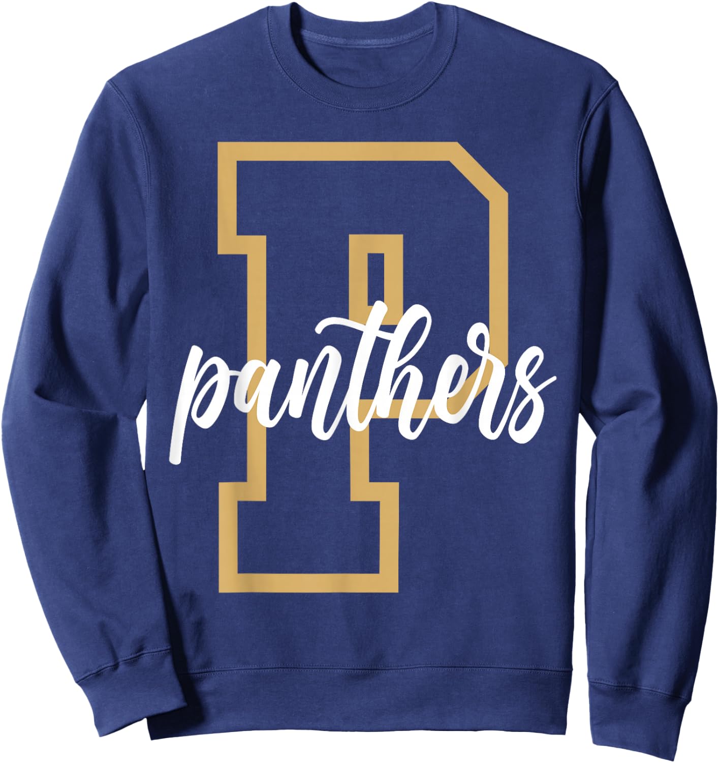 Panthers Letter Gold Panther Pride School Spirit Game Day Sweatshirt - Sweatshirt | Navy