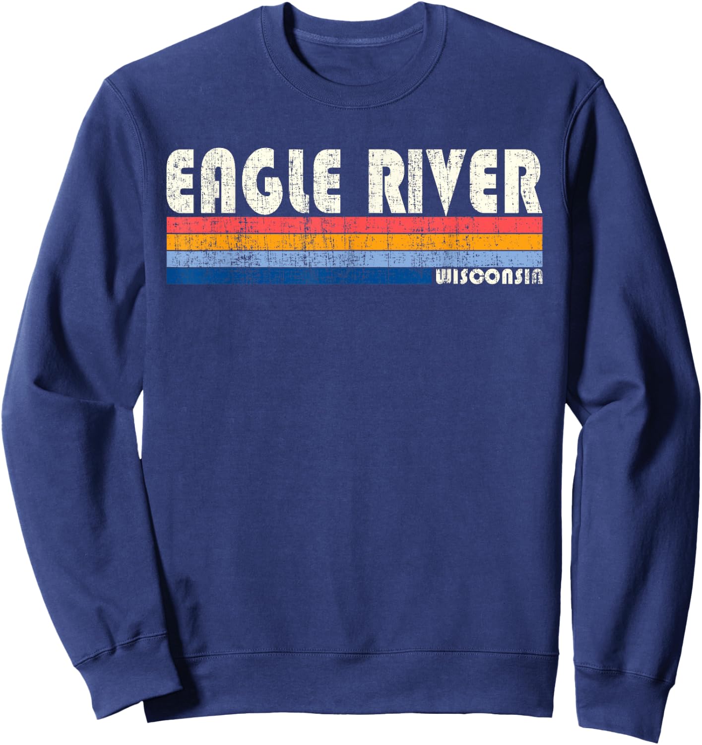 Vintage 70s 80s Style Eagle River WI Sweatshirt - Sweatshirt | Navy