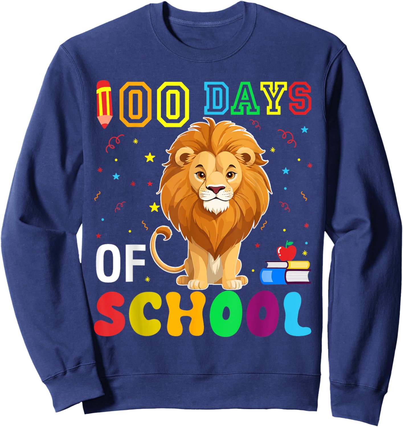 Funny Lion Lover Boys Girls 100 Days of School Sweatshirt - Sweatshirt | Navy