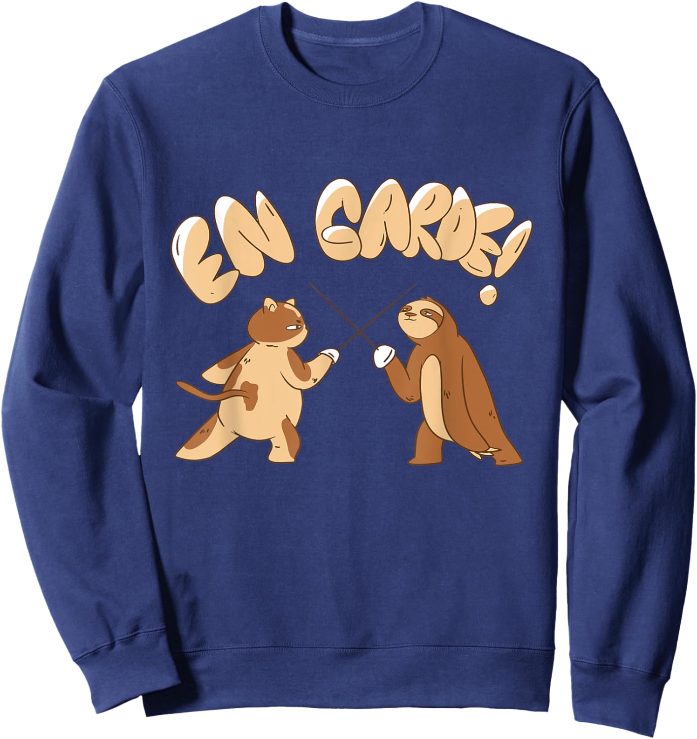 Funny Fencing En Garde Sloth Cat Epee Sabre Sword Fencer Women Girls Kids Sweatshirt - Sweatshirt | Navy