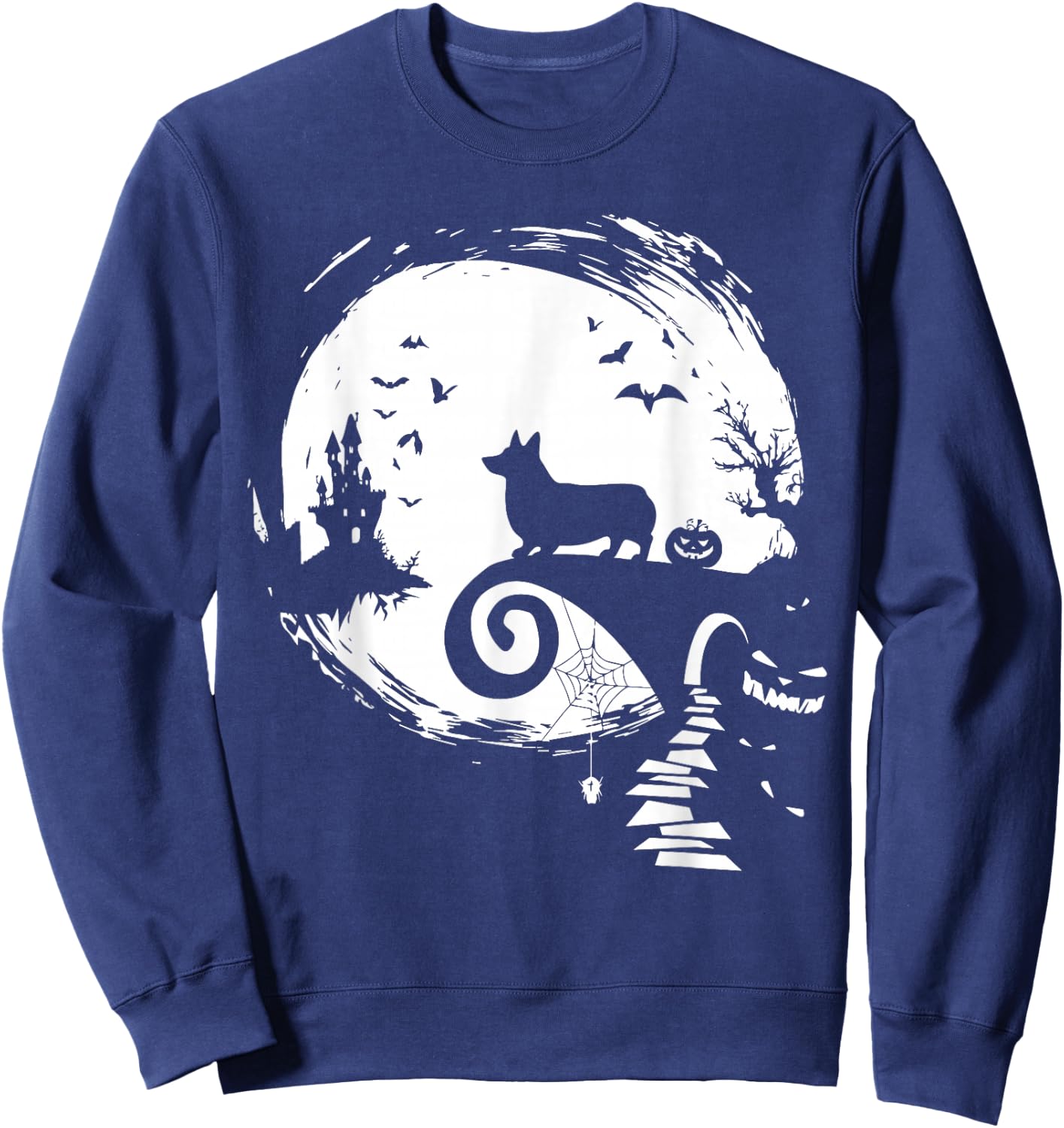 Corgi Dog and Moon Halloween Costume Dog Lover Funny Sweatshirt - Sweatshirt | Navy