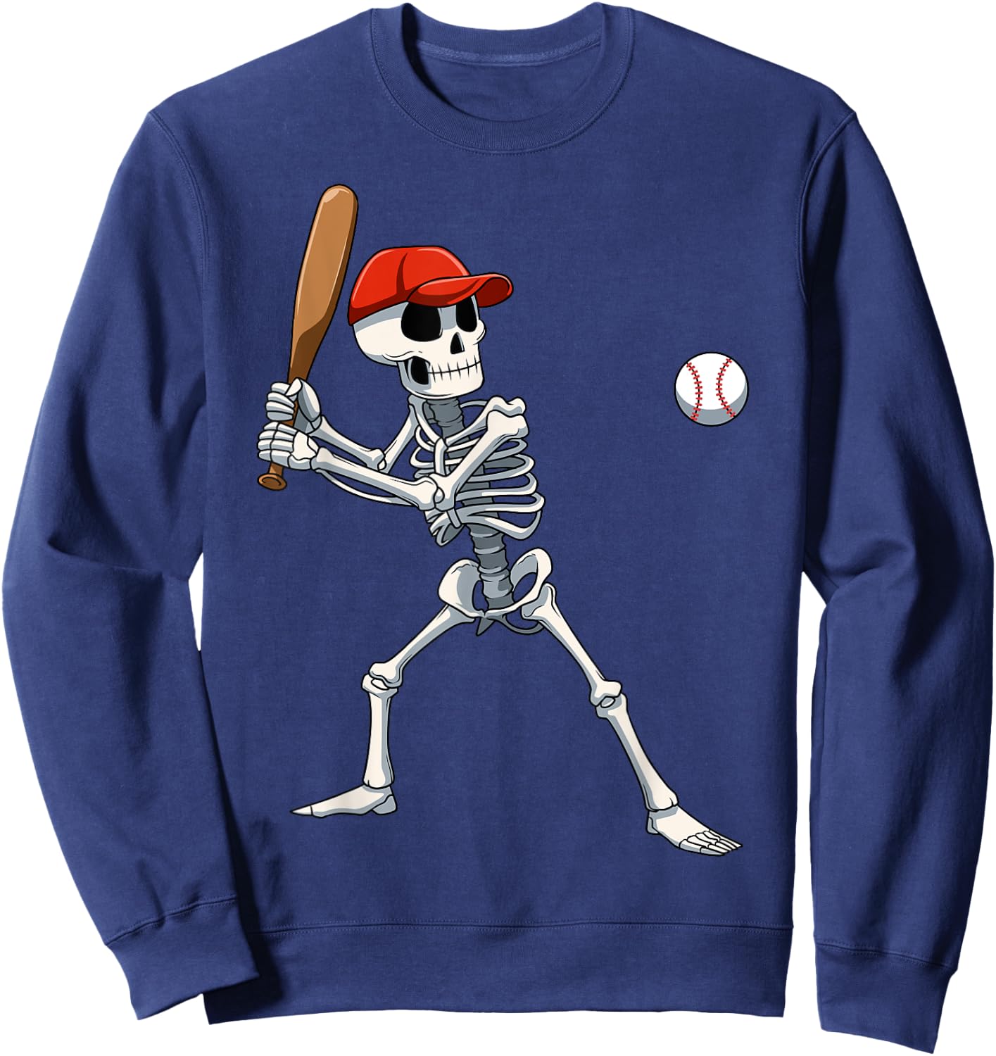Baseball Skeleton Halloween Skeleton Playing Baseball Sweatshirt - Sweatshirt | Navy