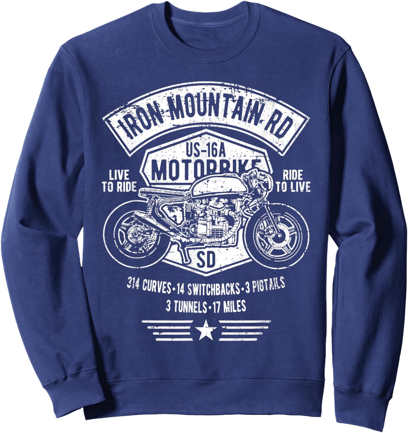 Iron Mountain Road US-16A South Dakota Motorcycle Design Sweatshirt - Sweatshirt | Navy
