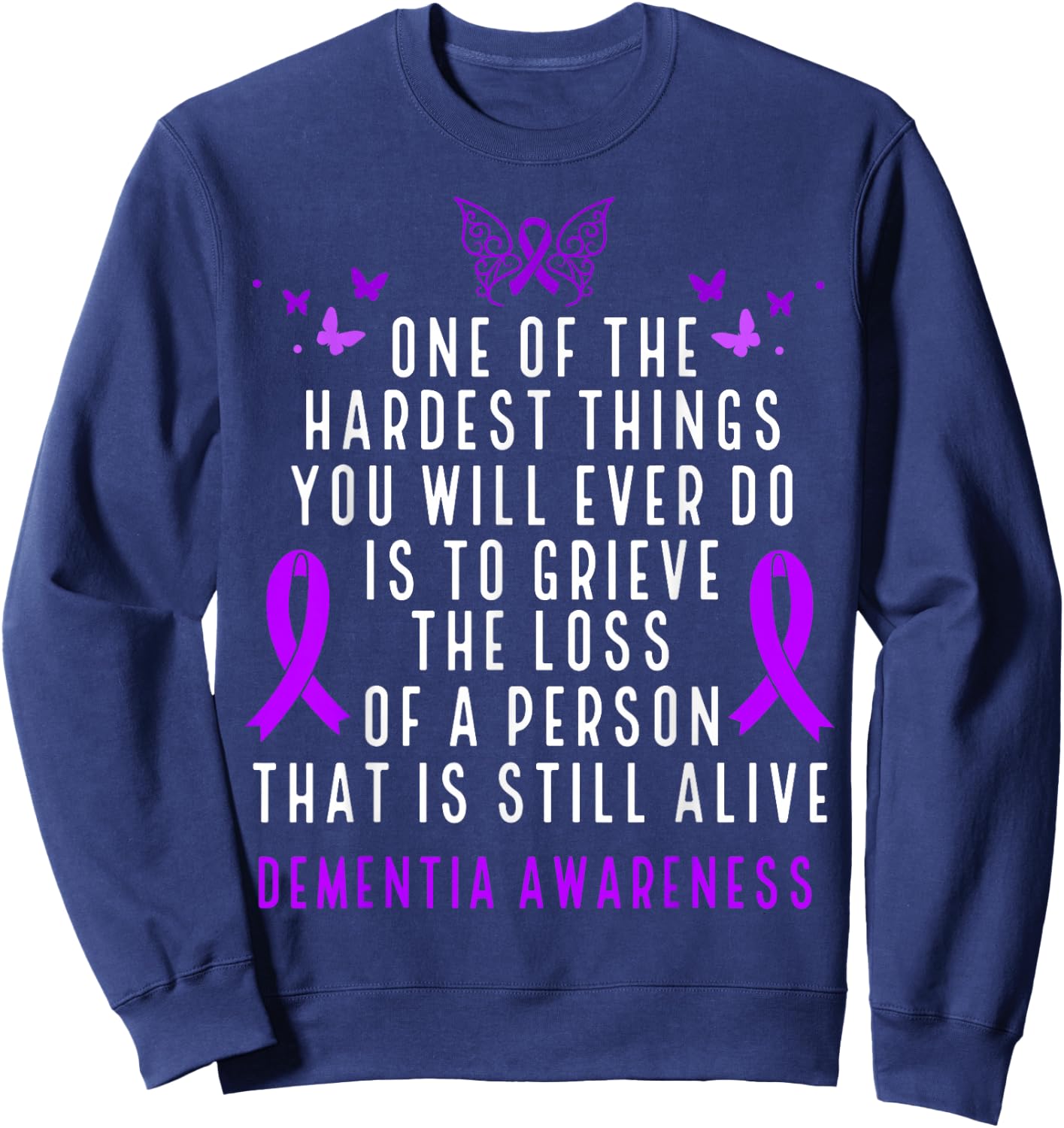 Dementia Awareness Month Butterfly Warrior Alzheimers Sweatshirt - Sweatshirt | Navy