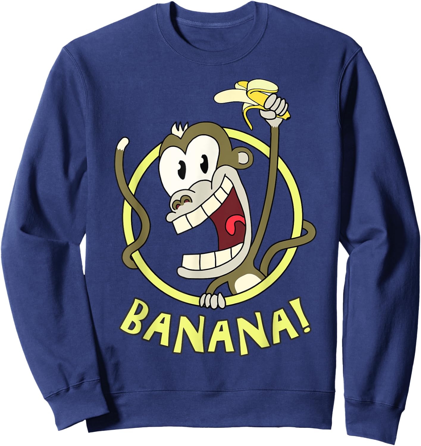 Happy Cartoon Banana Monkey.Cool, Funny and Cute. Sweatshirt - Sweatshirt | Navy