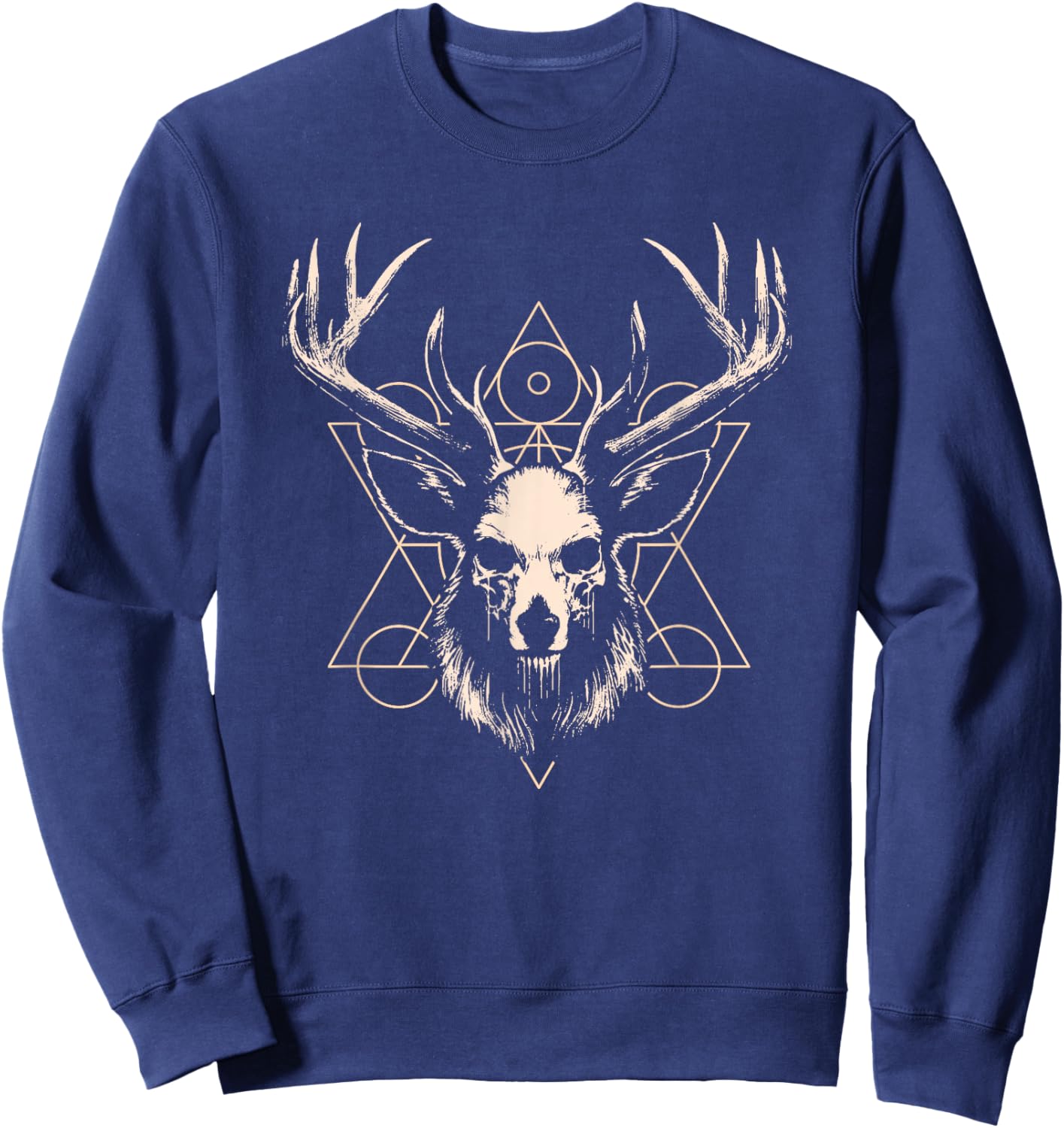 Unholy Deer Skull Design with Occult Symbols Sweatshirt - Sweatshirt | Navy
