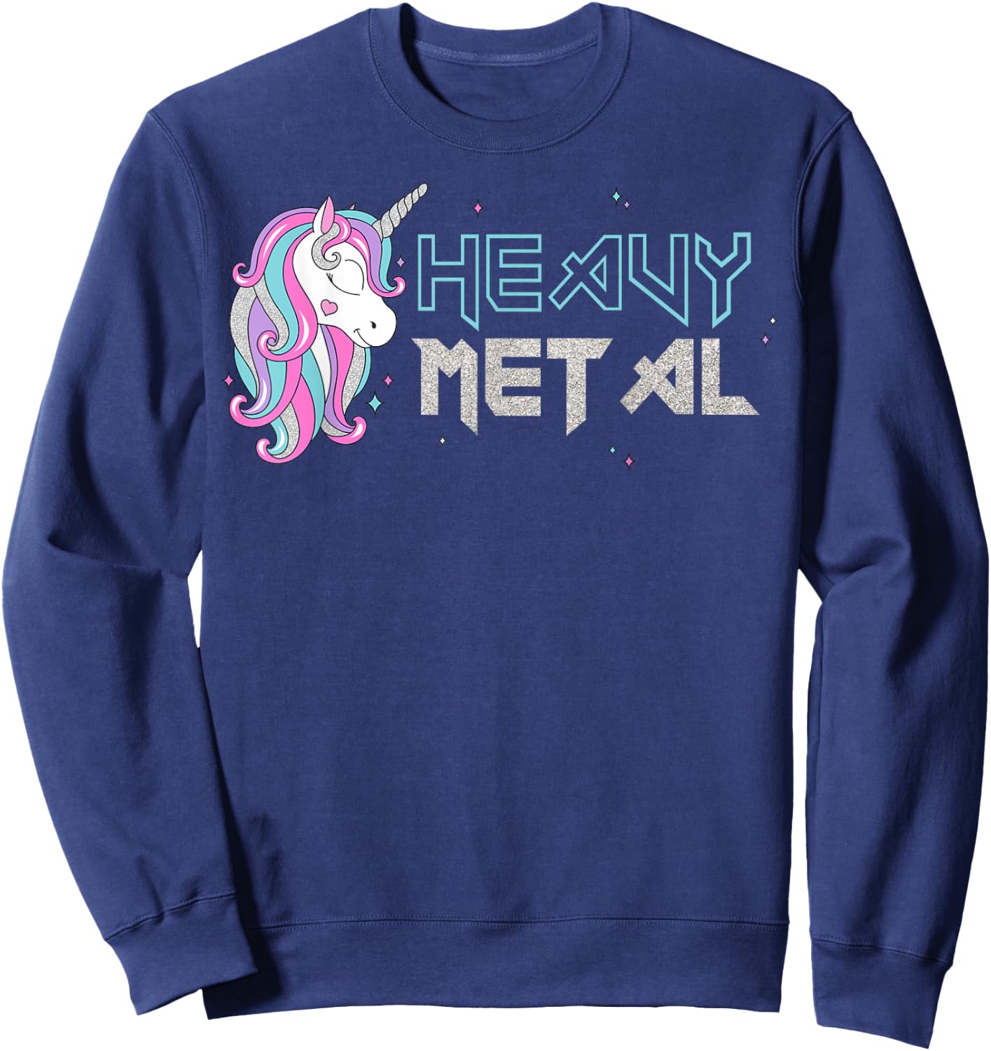 Funny Unicorn Shirt, Ironic Cool Unicorn Heavy Metal Music Sweatshirt - Sweatshirt | Navy