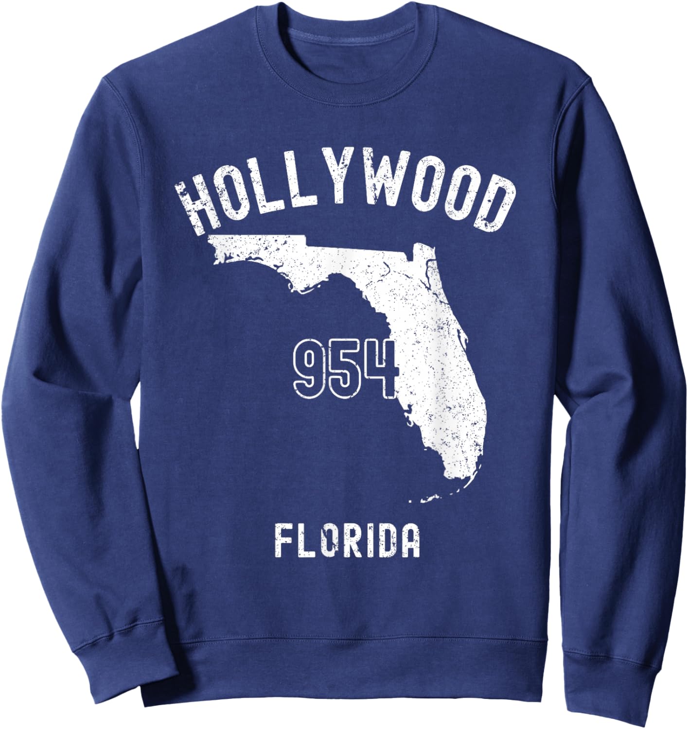 Hollywood Florida FL 954 Vintage Athletic Style Sweatshirt - Sweatshirt | Navy