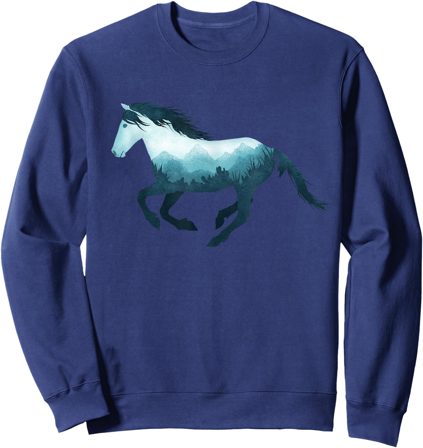 Wild Horse Mustang Equine Double Exposure Wildlife Animal Sweatshirt - Sweatshirt | Navy