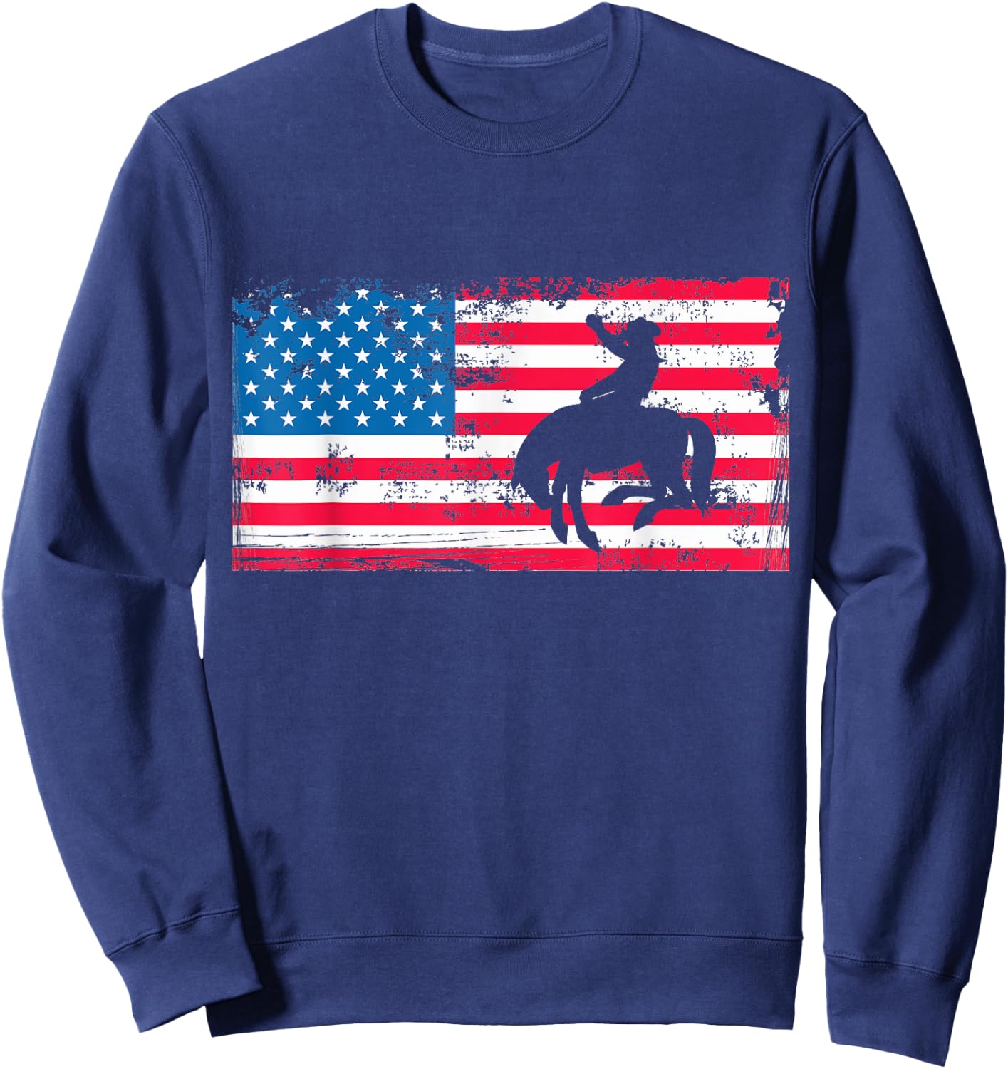 Retro American Flag Rodeo Bronc Horse Riding Cowboy Cowgirl Sweatshirt - Sweatshirt | Navy