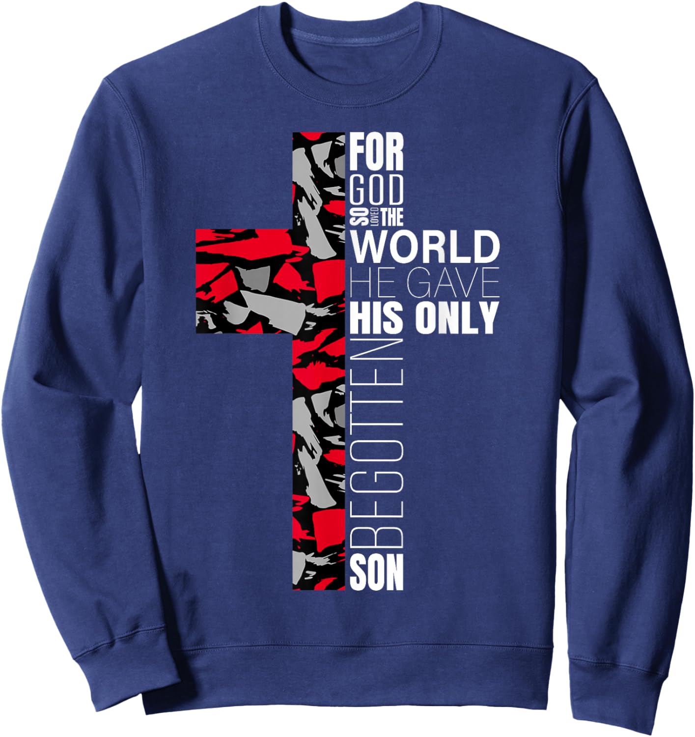 Red Black Gray Christian Cross Bible Verse Gifts Graphic Sweatshirt - Sweatshirt | Navy