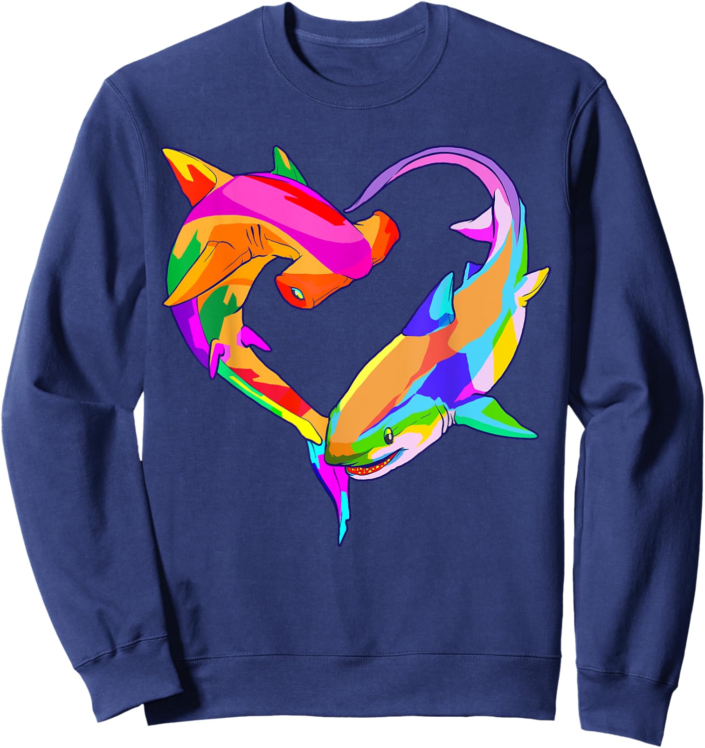 Love Heart Shark Valentine's Day I Love Sharks Colorful Sweatshirt - Sweatshirt | Navy