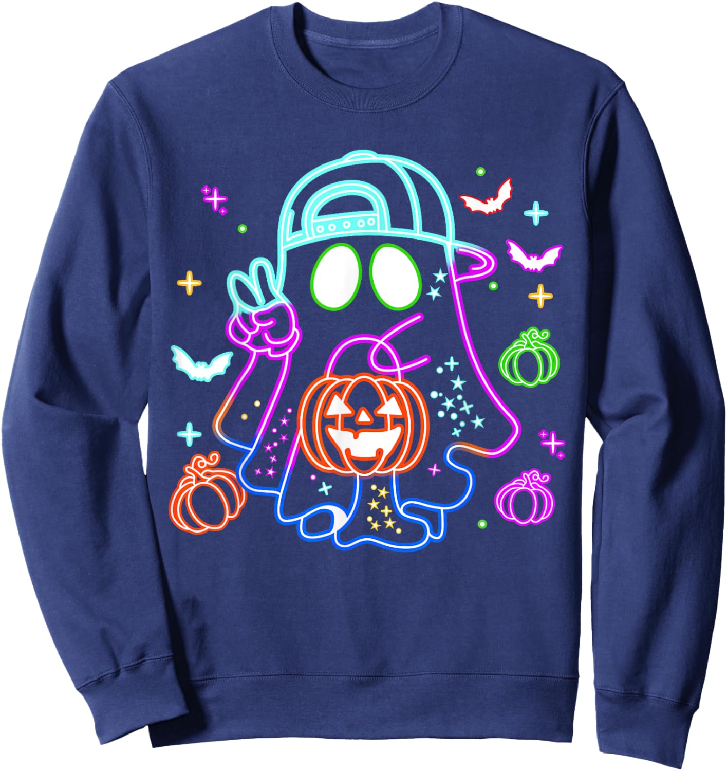 Boo Ghost Spooky Season Boys Kids Glow In Halloween Night Sweatshirt - Sweatshirt | Navy