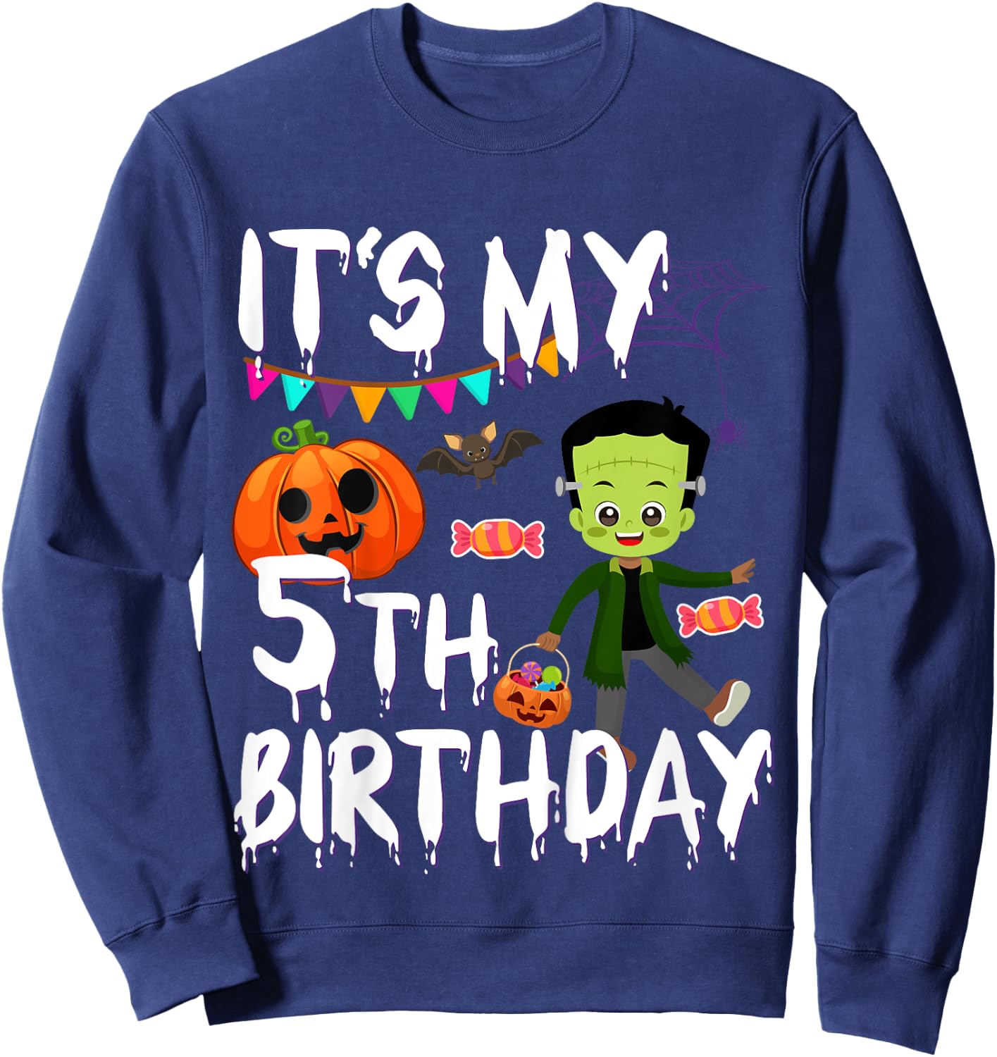 Kids 5th Birthday Monster Pumpkin Halloween Costume Sweatshirt - Sweatshirt | Navy
