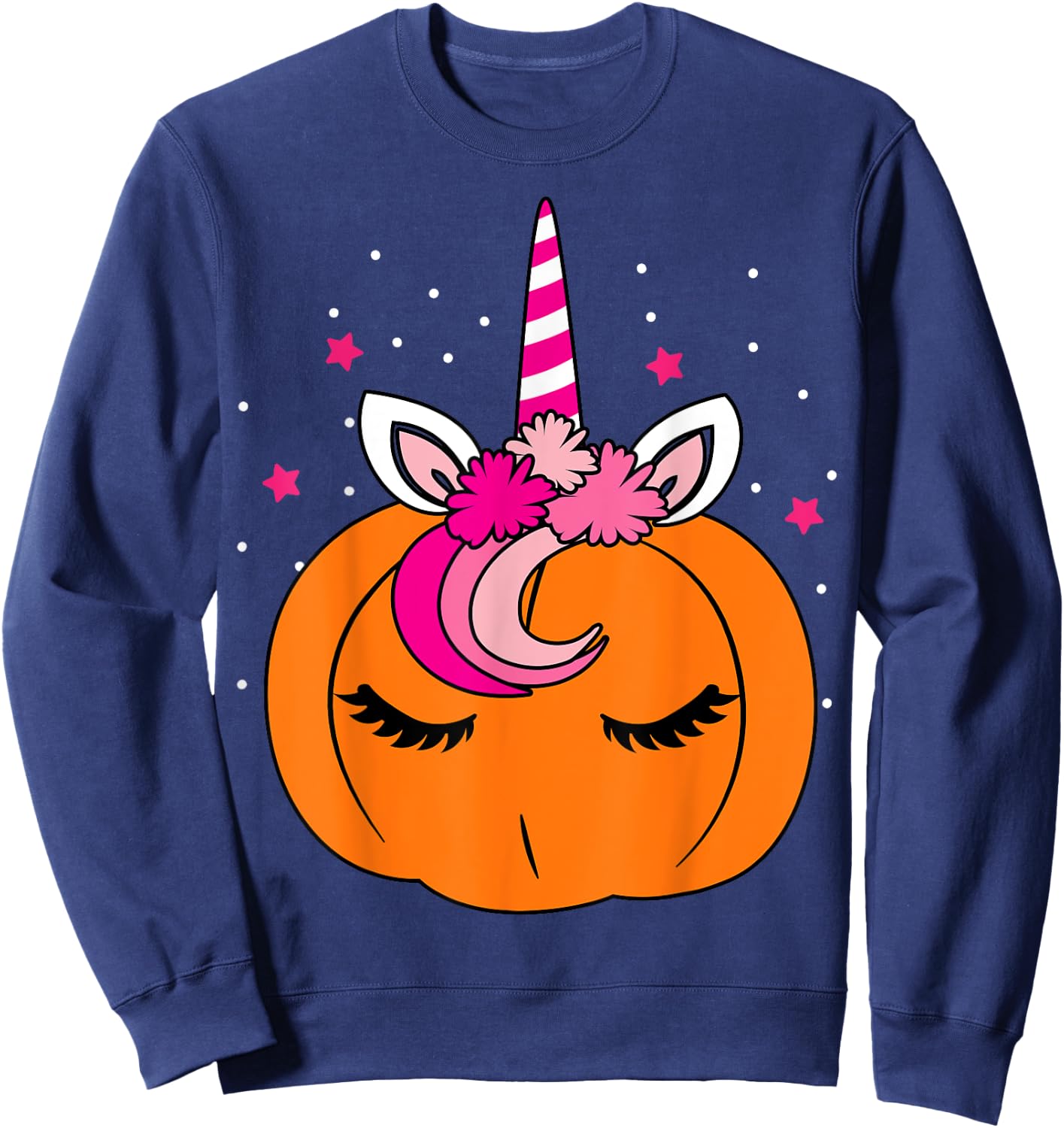 Cute Pumpkin Unicorn Face Costume Easy Halloween Gifts Sweatshirt - Sweatshirt | Navy