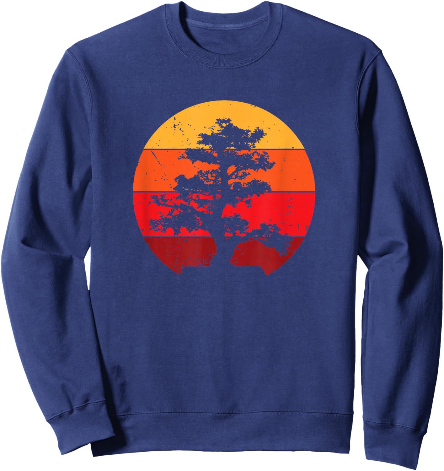 Pacific Ocean Beach Bonsai Tree Sun Retro Vintage Sweatshirt - Sweatshirt | Navy