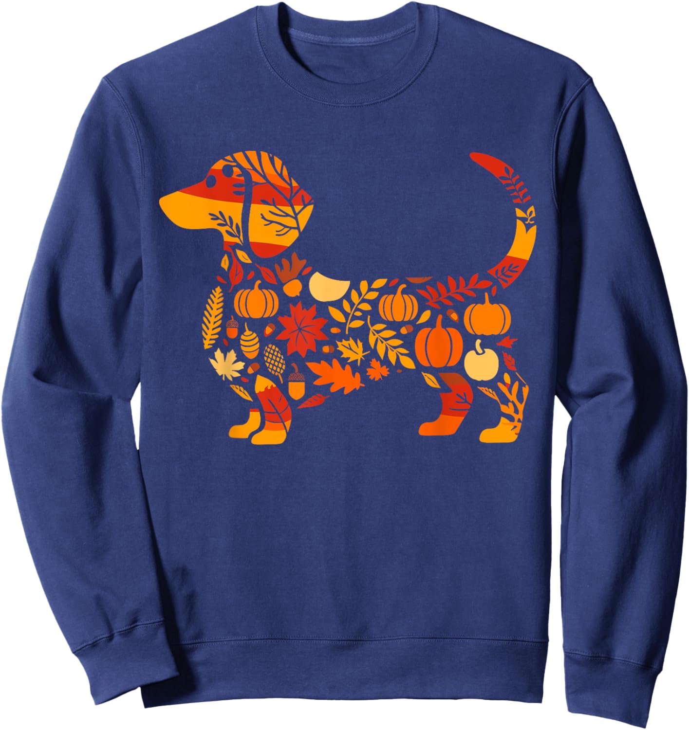 Autumn Pumpkin Fall Dachshund Thanksgiving Kids Sweatshirt - Sweatshirt | Navy