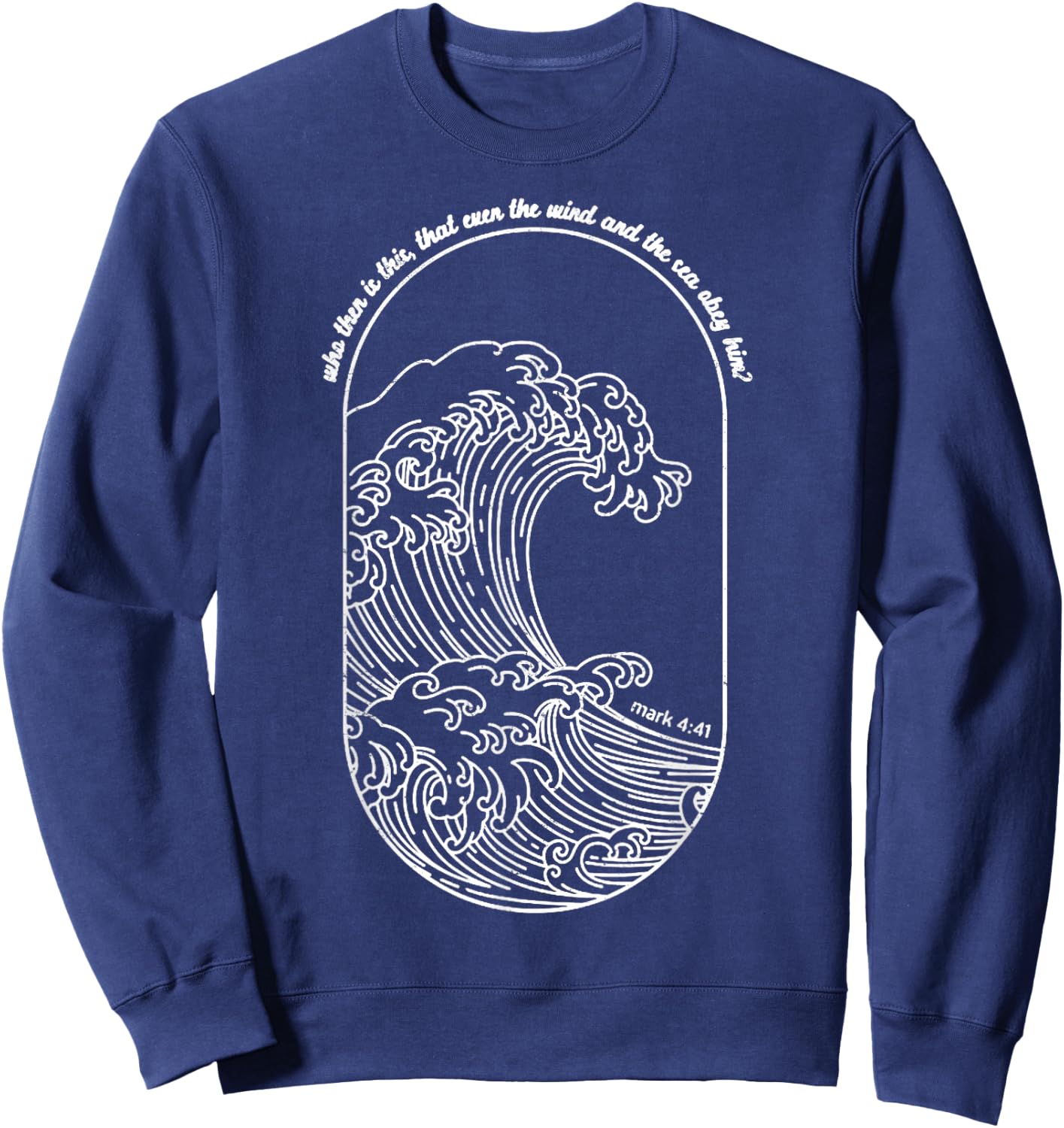 Vintage Wind And Waves Obey Christian Jesus Japanese Wave Sweatshirt - Sweatshirt | Navy