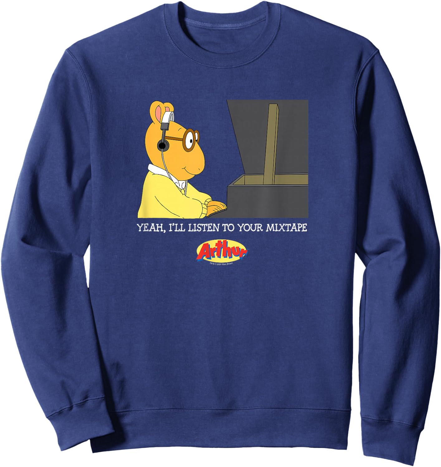 Arthur Adults Black Cartoon , Small, Short Sleeve, , Modern Lightweight, Music, Dance, Casual Sweatshirt - Sweatshirt | Navy