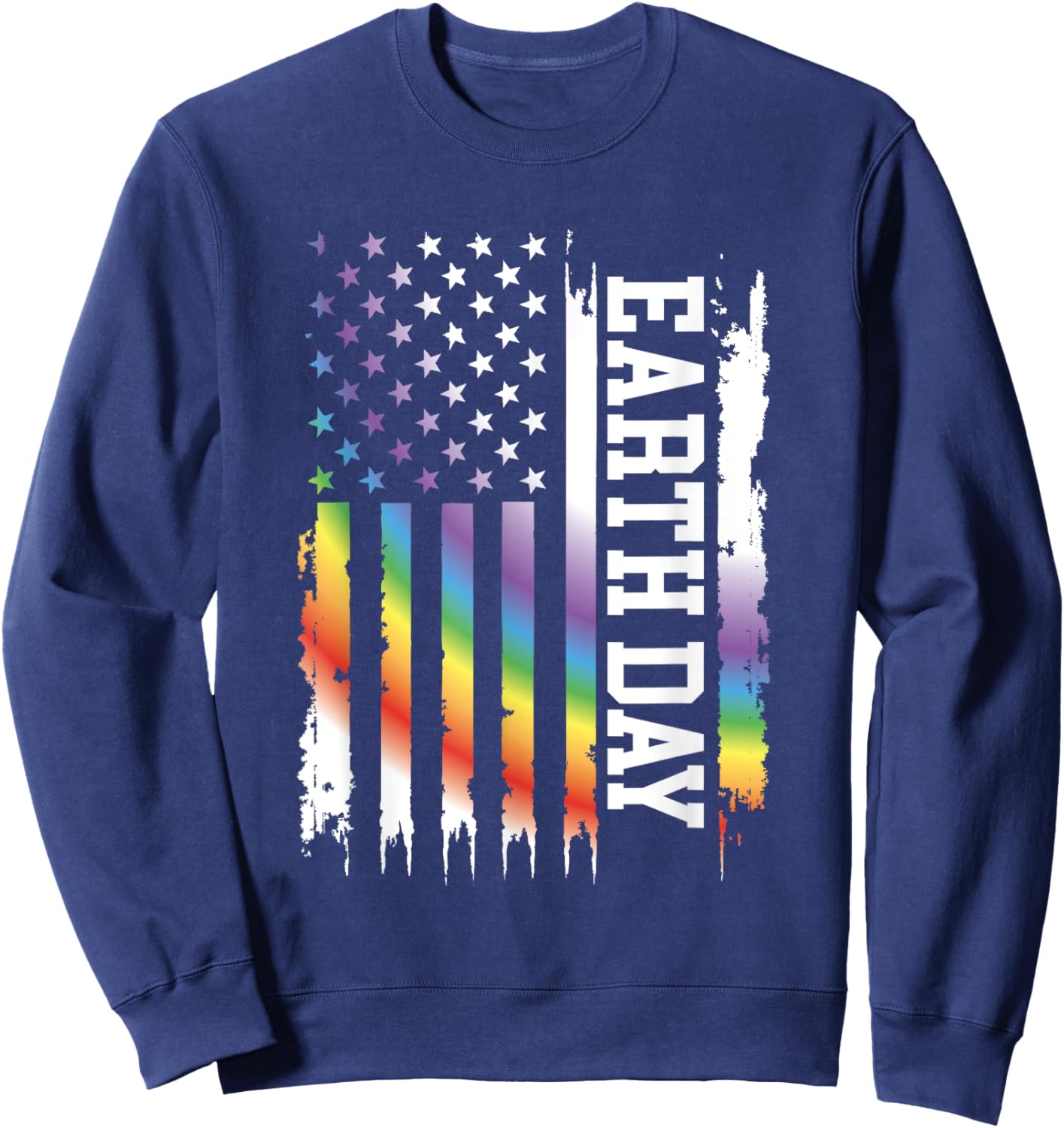 Earth Day United States Distressed Rainbow w US Flag Sweatshirt - Sweatshirt | Navy