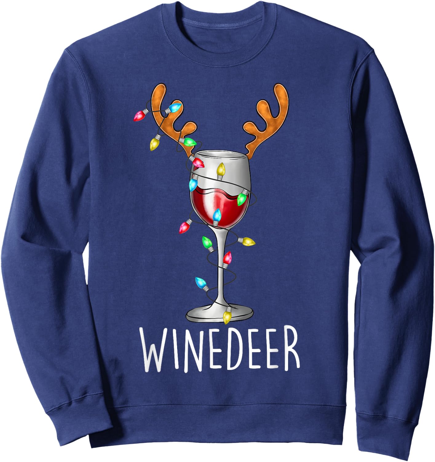 Winedeer Reinbeer Santa Hat Reindeer Couple Xmas Matching Sweatshirt - Sweatshirt | Navy