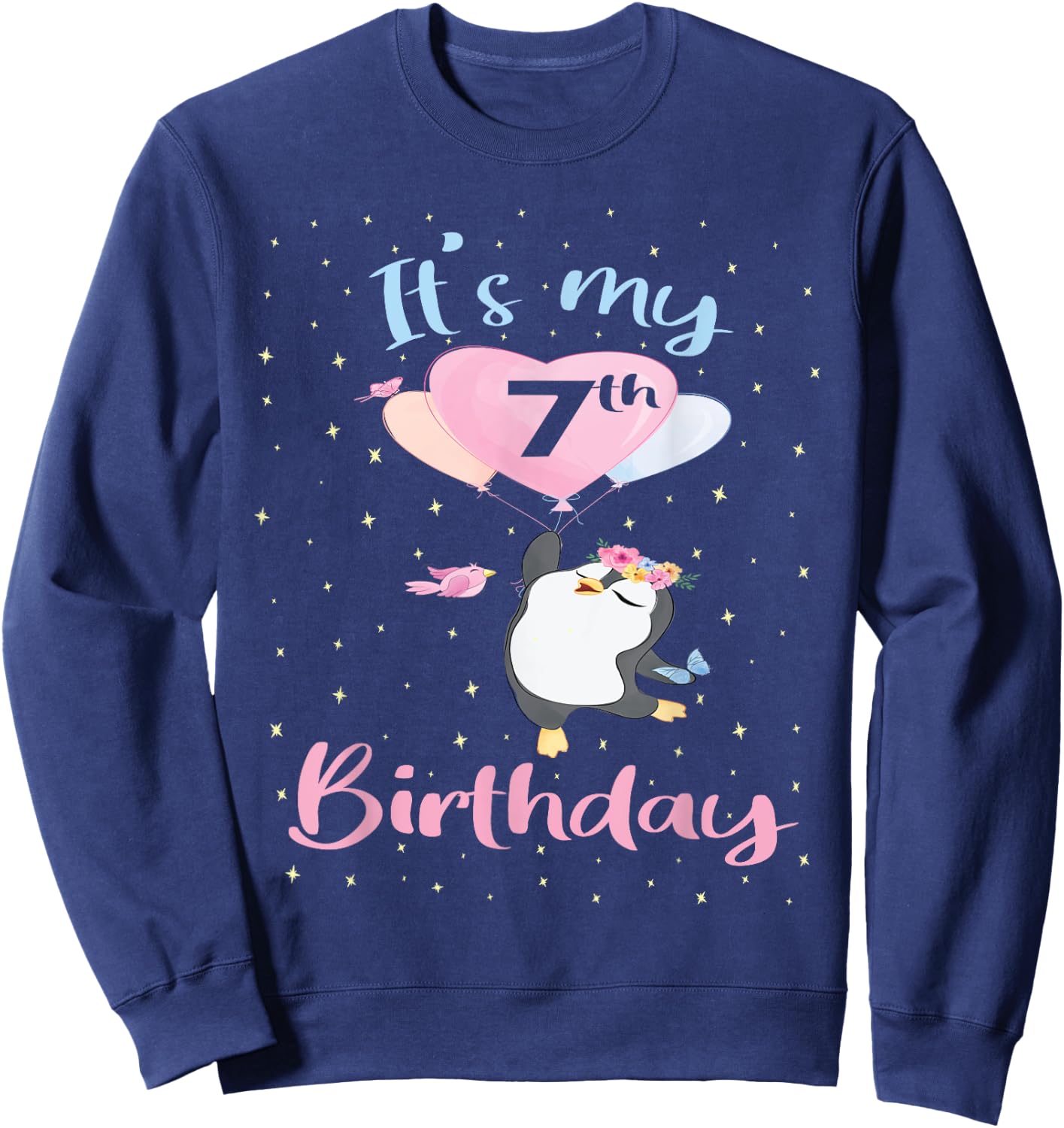 It's My 7th Birthday Penguin Girl 7 Years Old B-day Sweatshirt - Sweatshirt | Navy