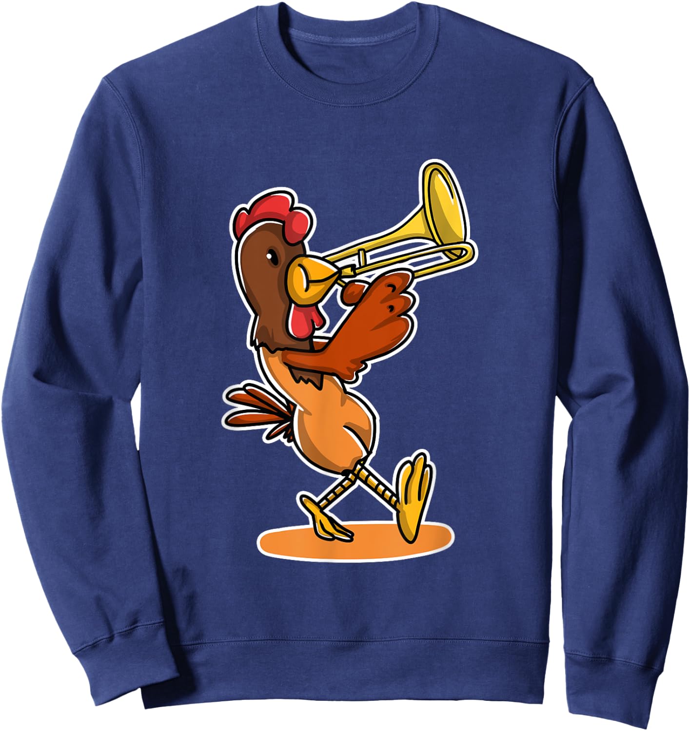 Funny Chicken Playing Trumpet Lover Gift Trumpeter Gifts Sweatshirt - Sweatshirt | Navy