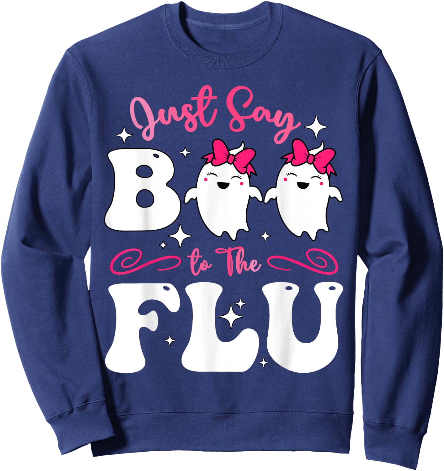 Say Boo To The Flu Halloween Coquette Bow Ghost Boo To Flu Sweatshirt - Sweatshirt | Navy