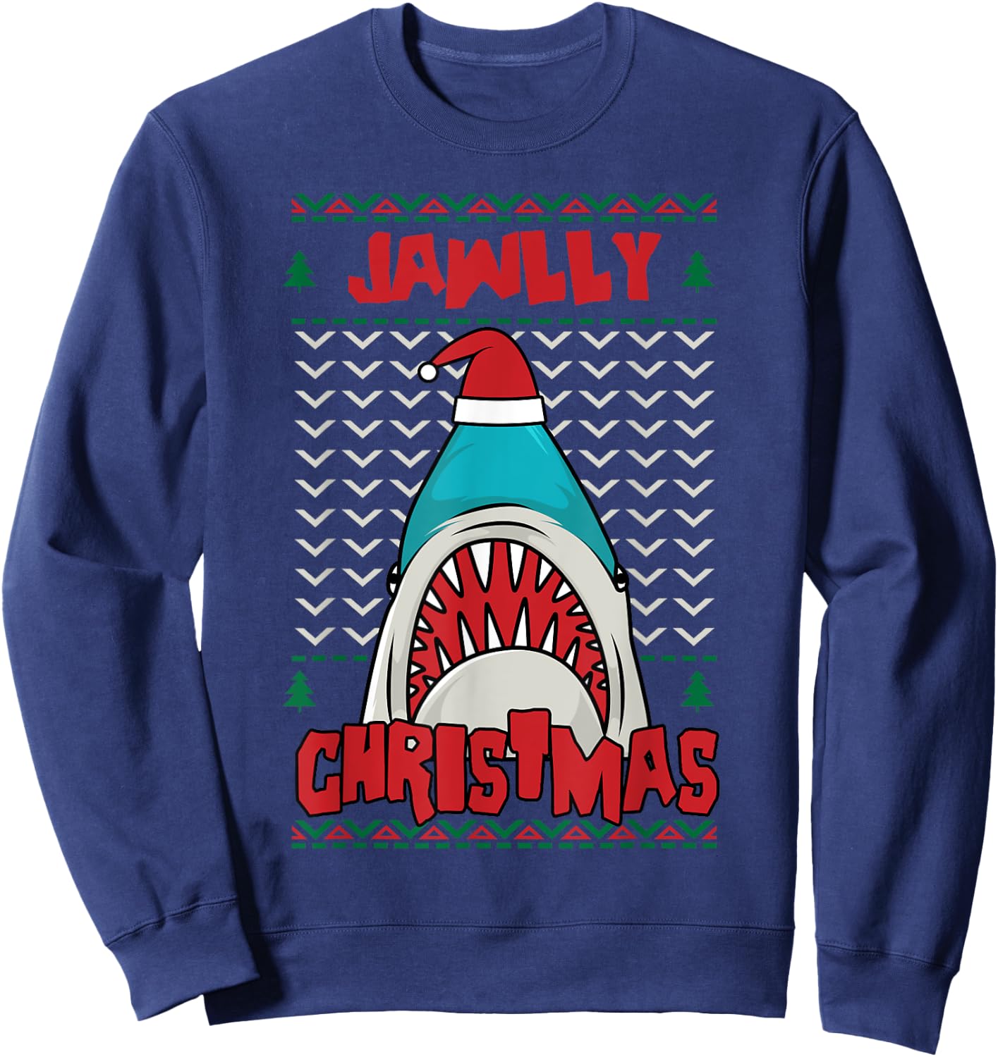 Jawlly X-mas Funny Shark Jaw Santa Ugly Christmas Jolly Pun Sweatshirt - Sweatshirt | Navy