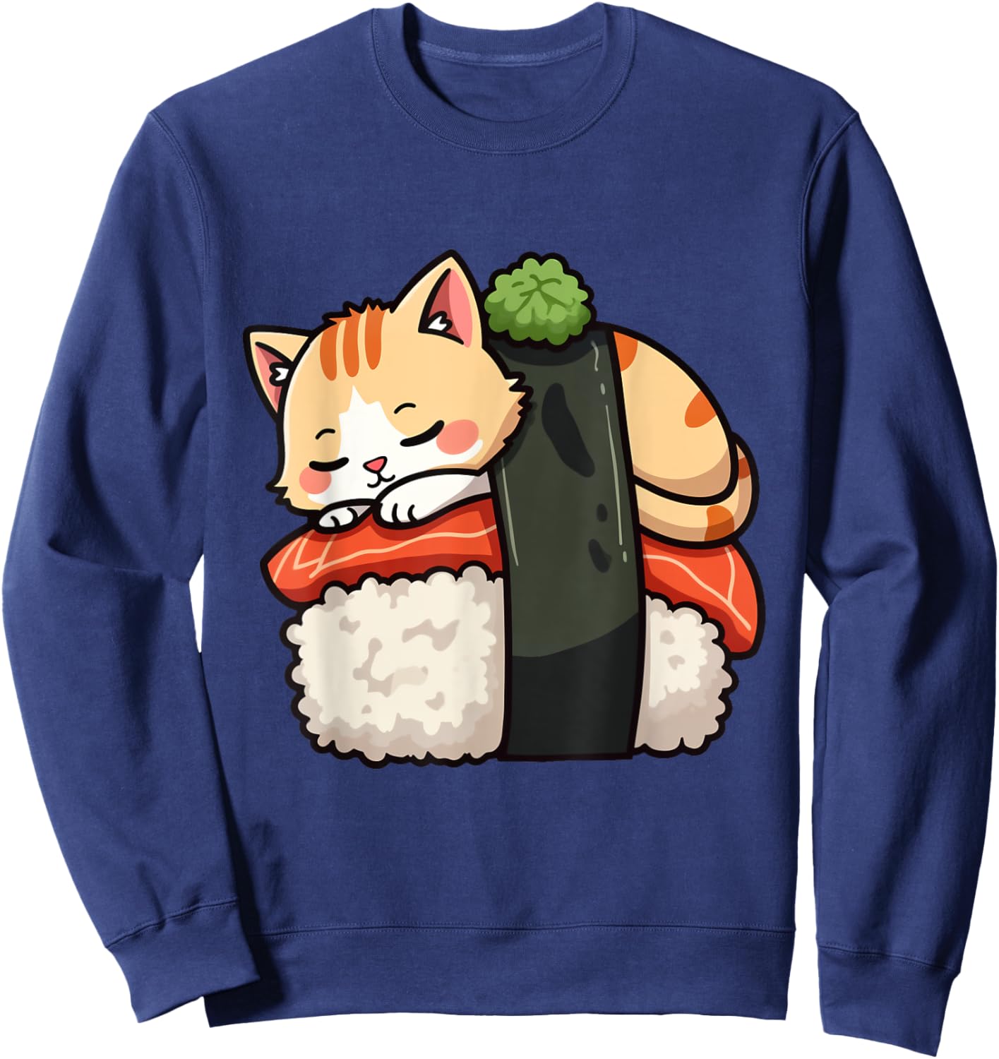 Cute Sushi Kawaii Cat Anime Neko Japanese for Girls Boys Sweatshirt - Sweatshirt | Navy