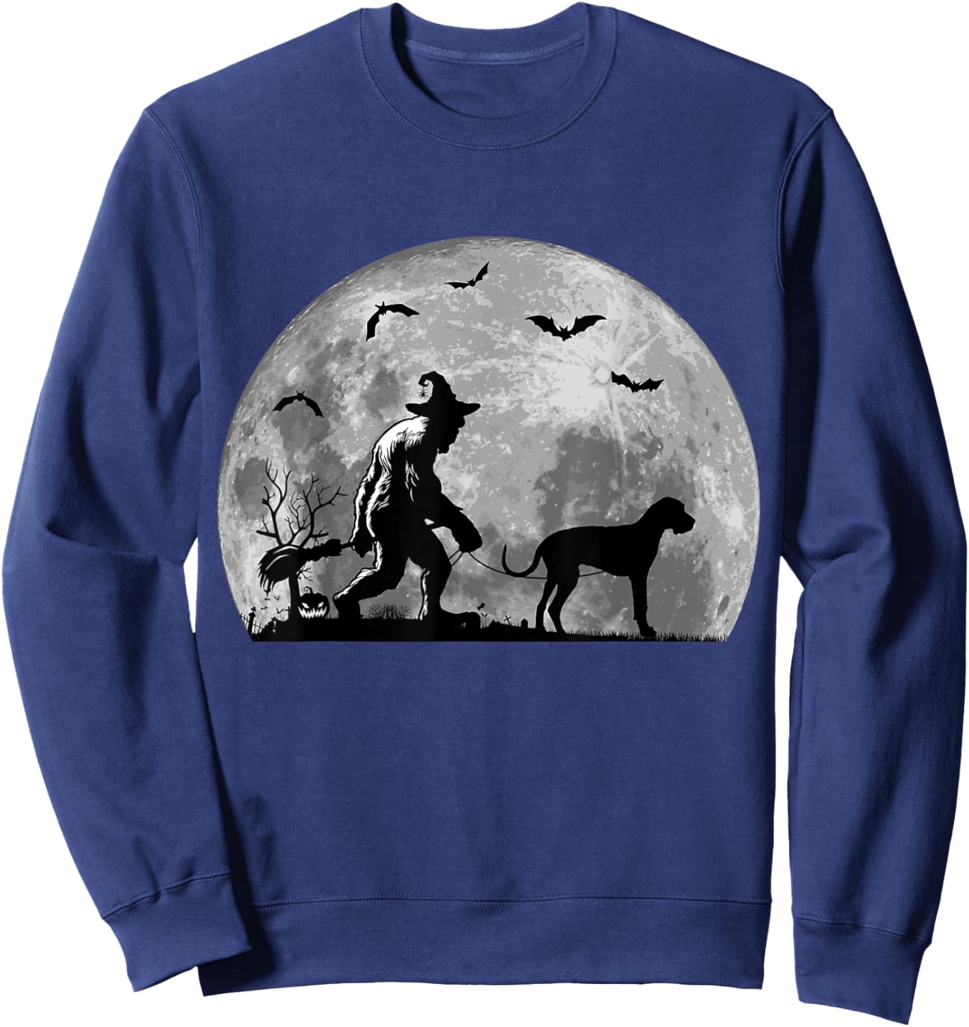 Bigfoot Walking Great Dane Dog Sasquatch Halloween Sweatshirt - Sweatshirt | Navy