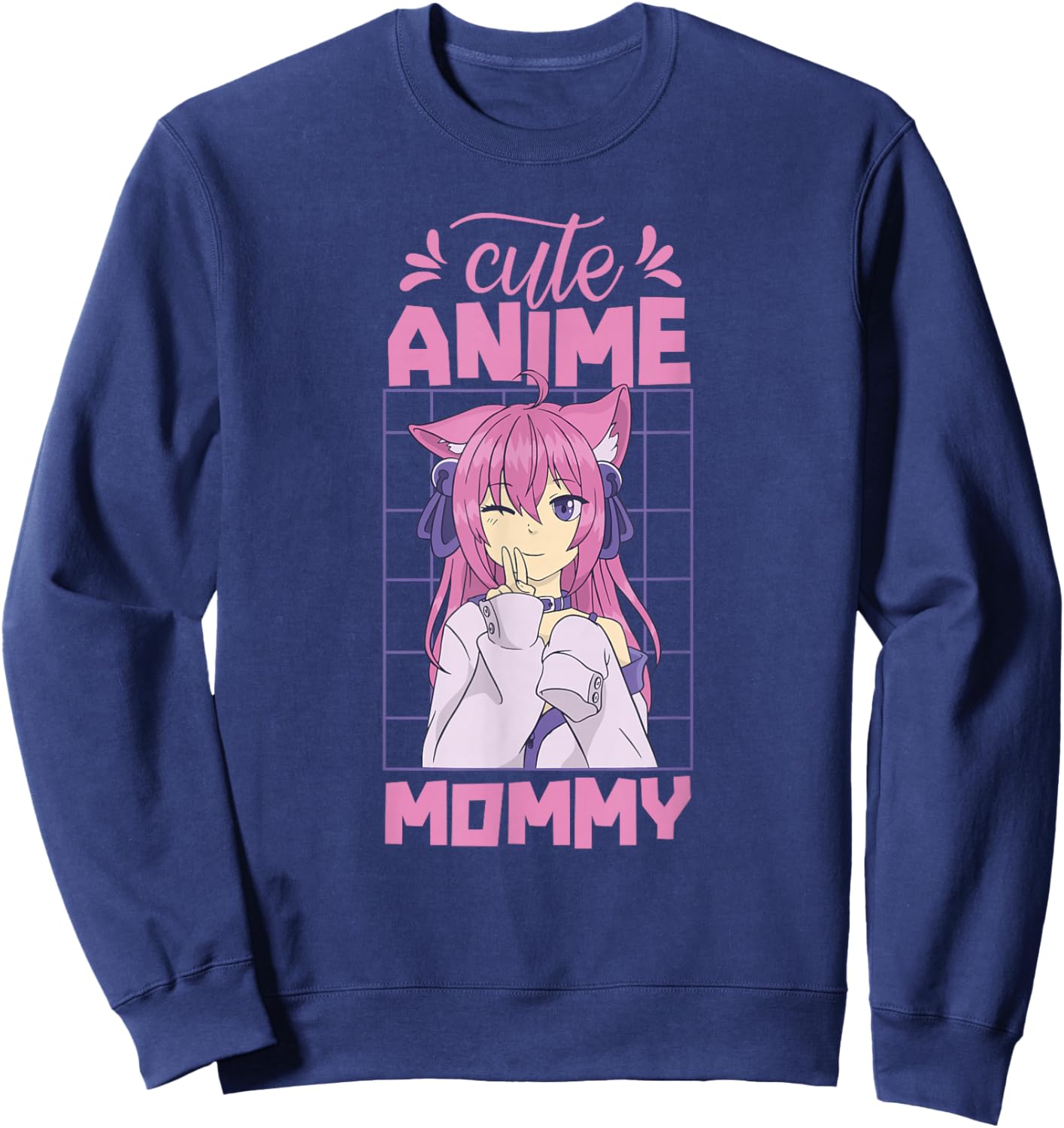 Cute Anime Mommy Hobby Animes Lover Saying Mom Mother Mama Sweatshirt - Sweatshirt | Navy